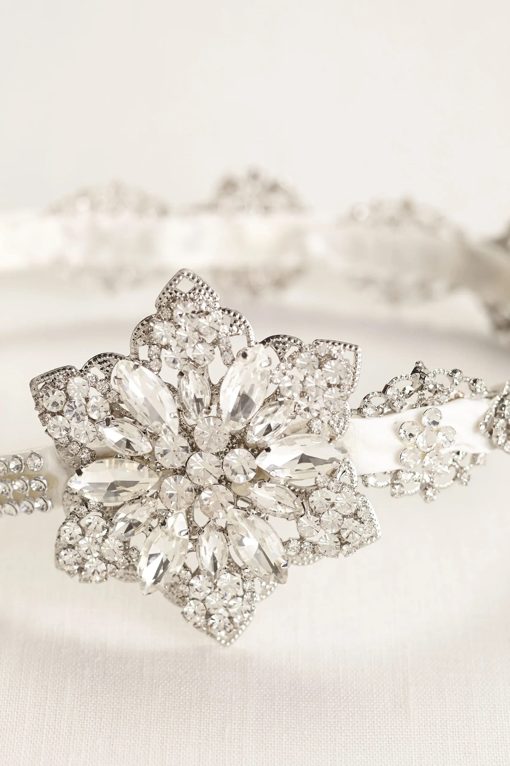Crystal and Ribbon Side Motif Headband
