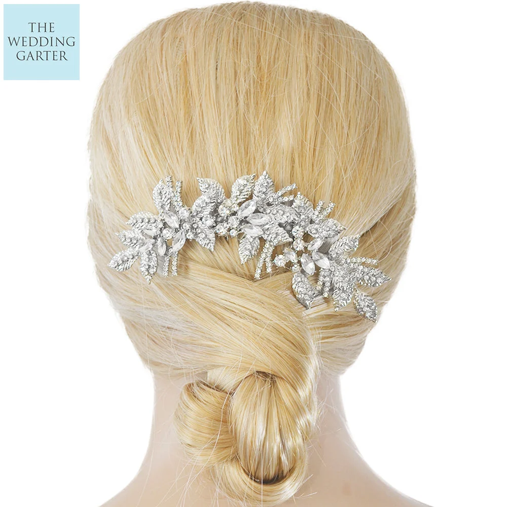 Crystal Silver Leaf Bridal Headpiece For Wedding