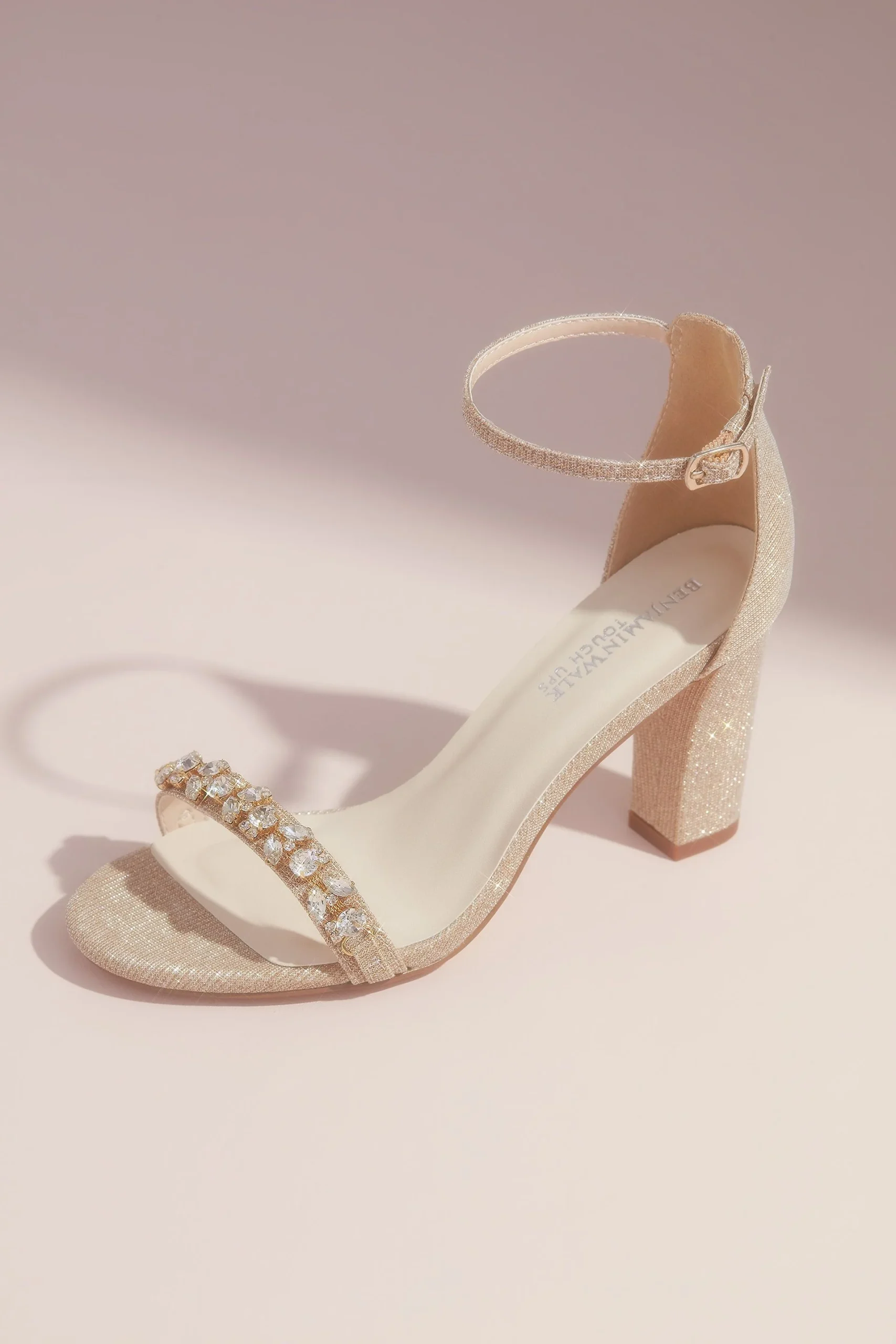 Crystal-Studded Metallic Block Heels