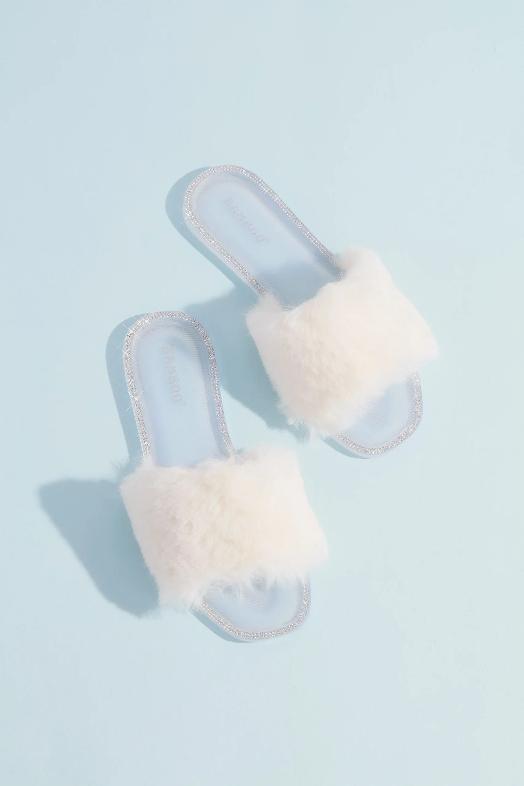 Crystal-Trimmed Faux Fur Slides