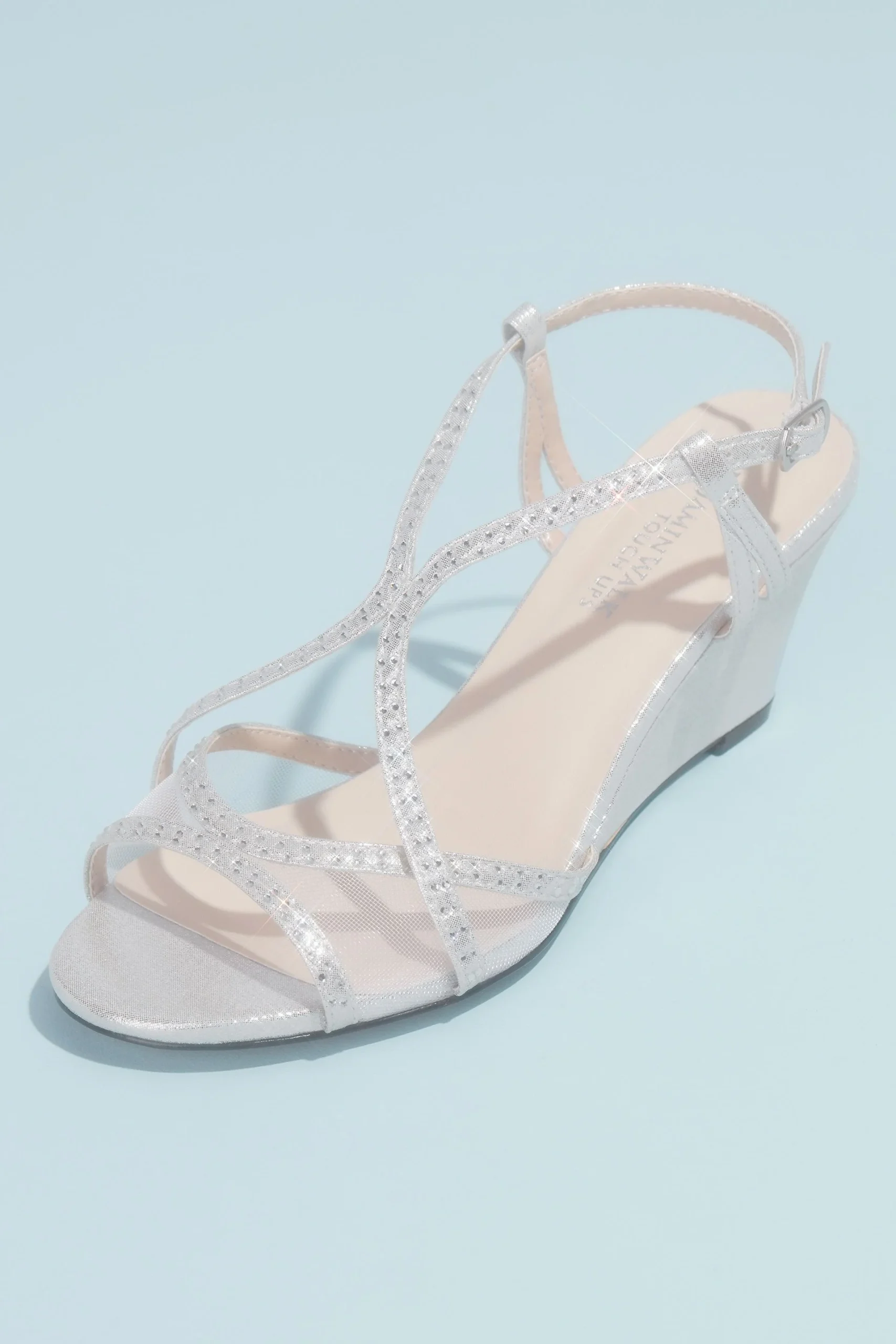 Crystal Trimmed Wedge Sandals with Clear Mesh