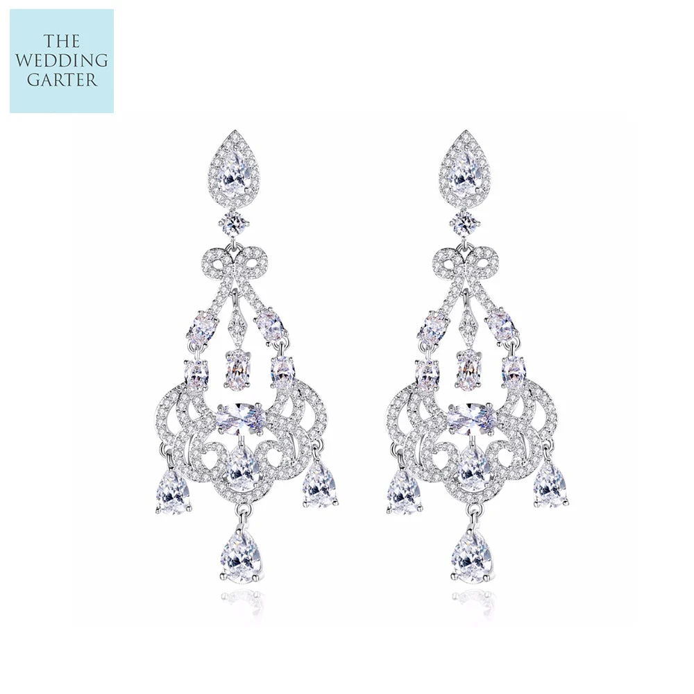 Cubic Zirconia Big Statement Vintage Chandelier Bridal Earrings
