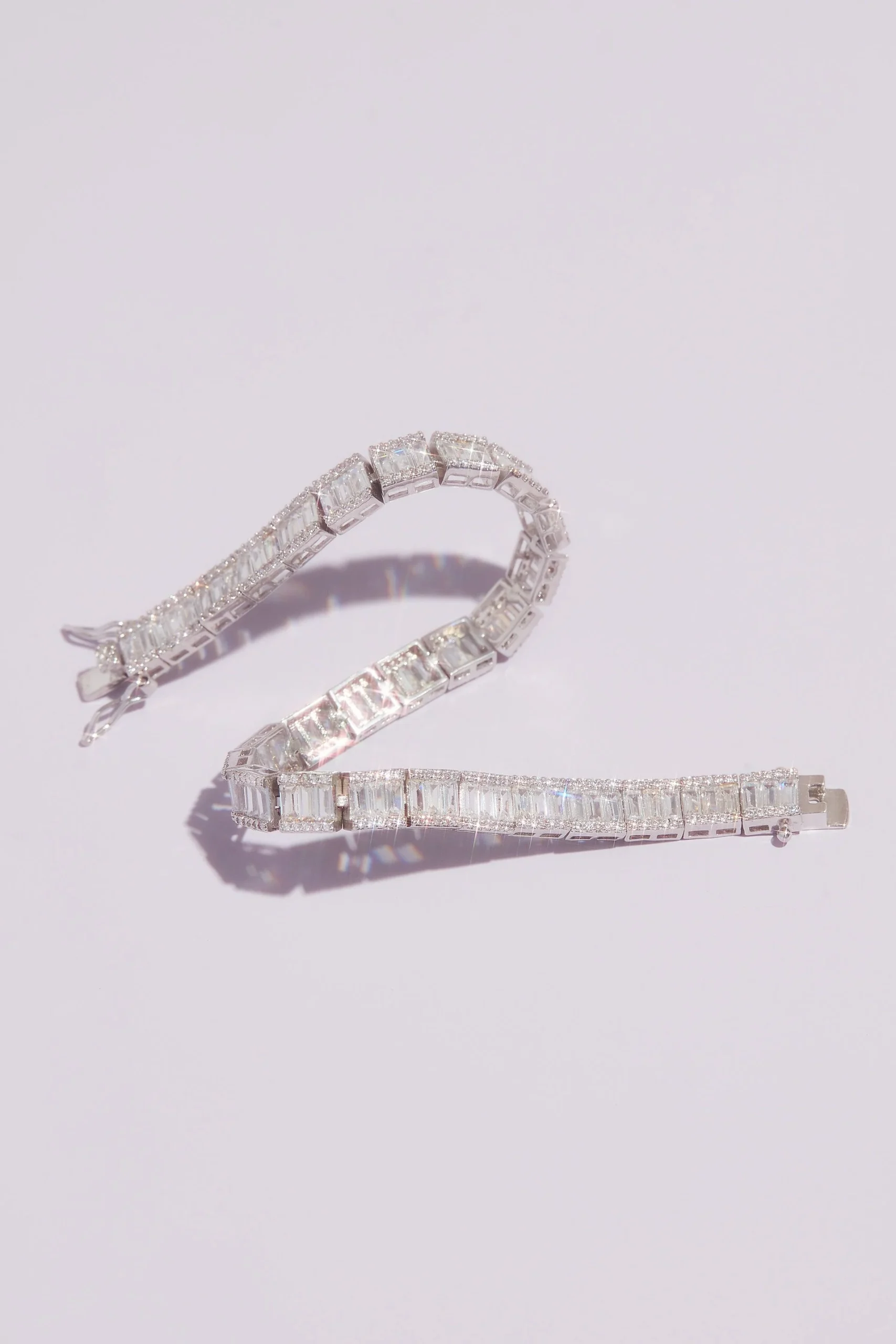 Cubic Zirconia Edged Baguette Tennis Bracelet