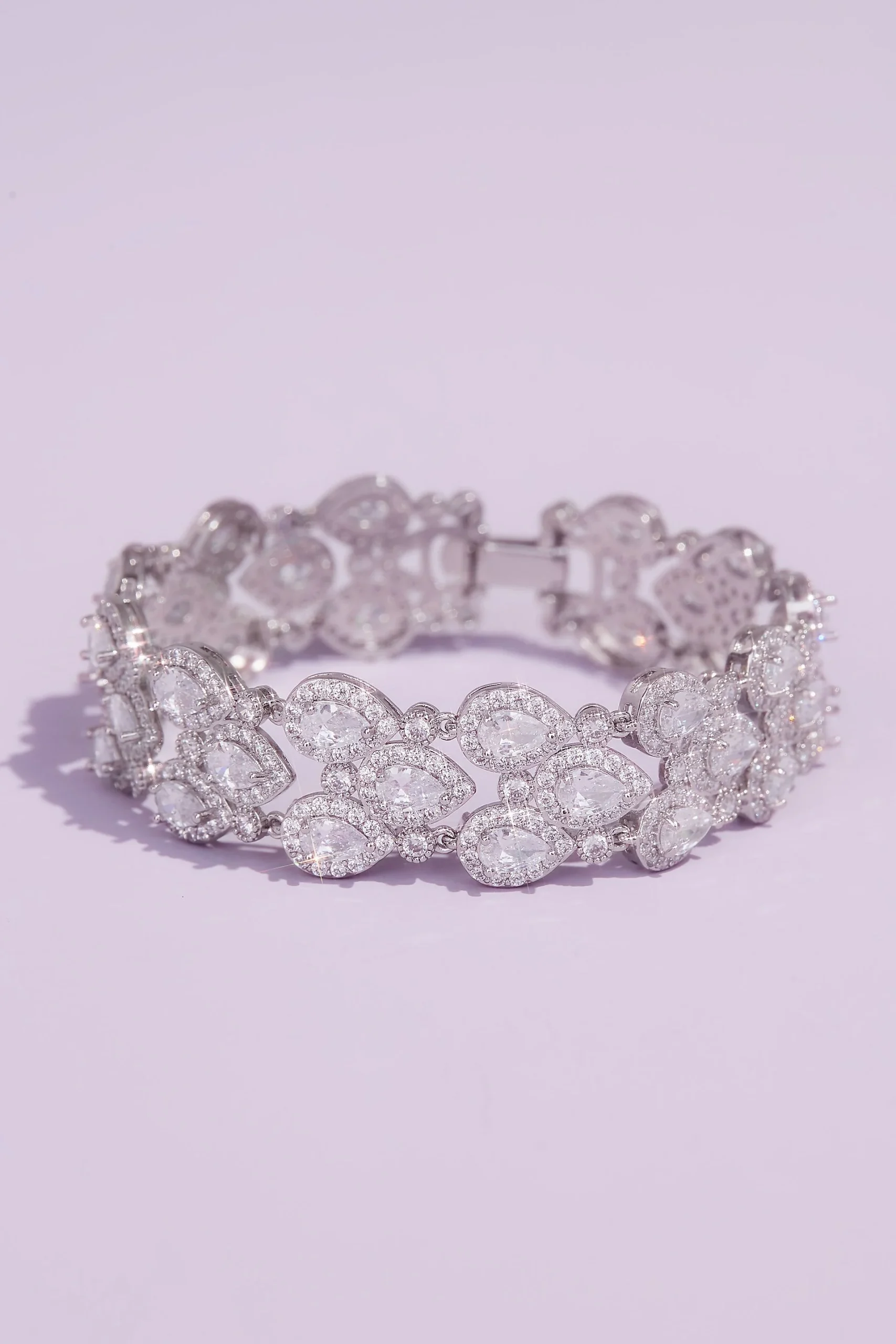 Cubic Zirconia Halo Pear Three-Row Bracelet