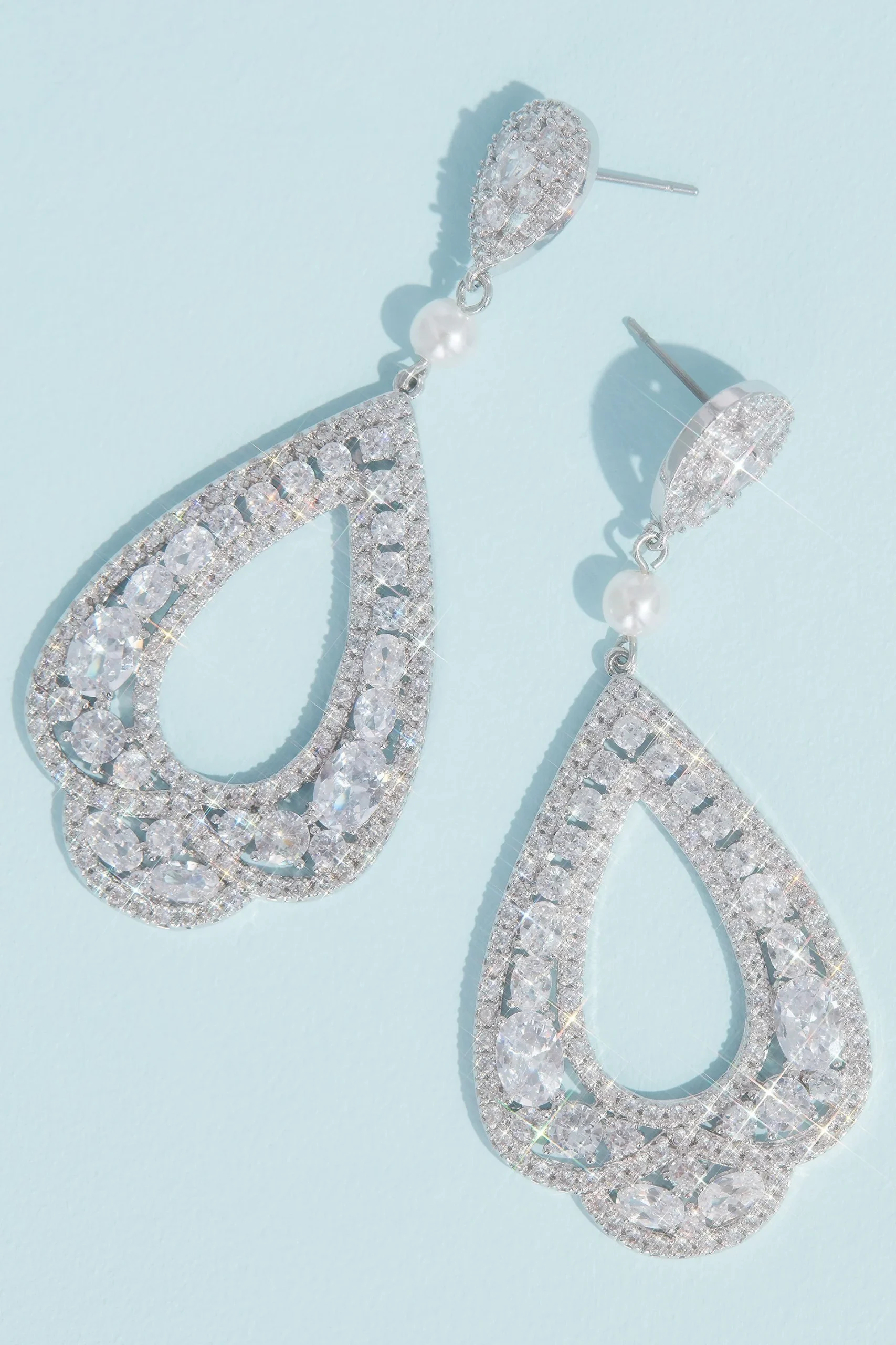Cubic Zirconia and Pearl Scalloped Drop Earrings