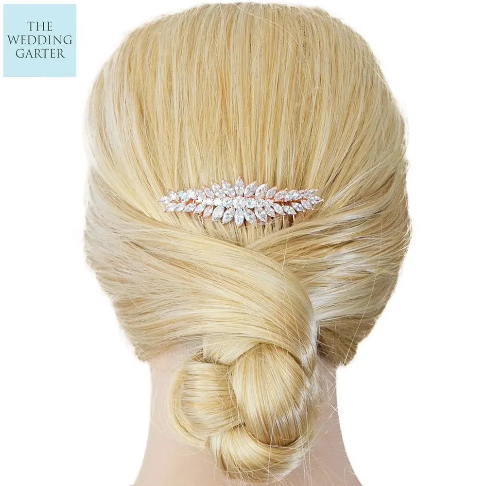Cubic Zirconia Rose Gold Wedding Accessories Comb