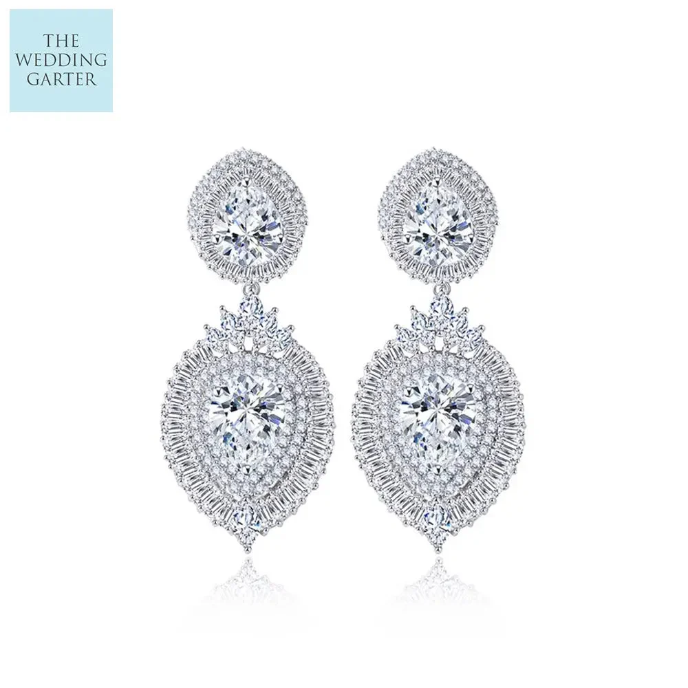 Cubic Zirconia Statement Bridal Earrings For Bride