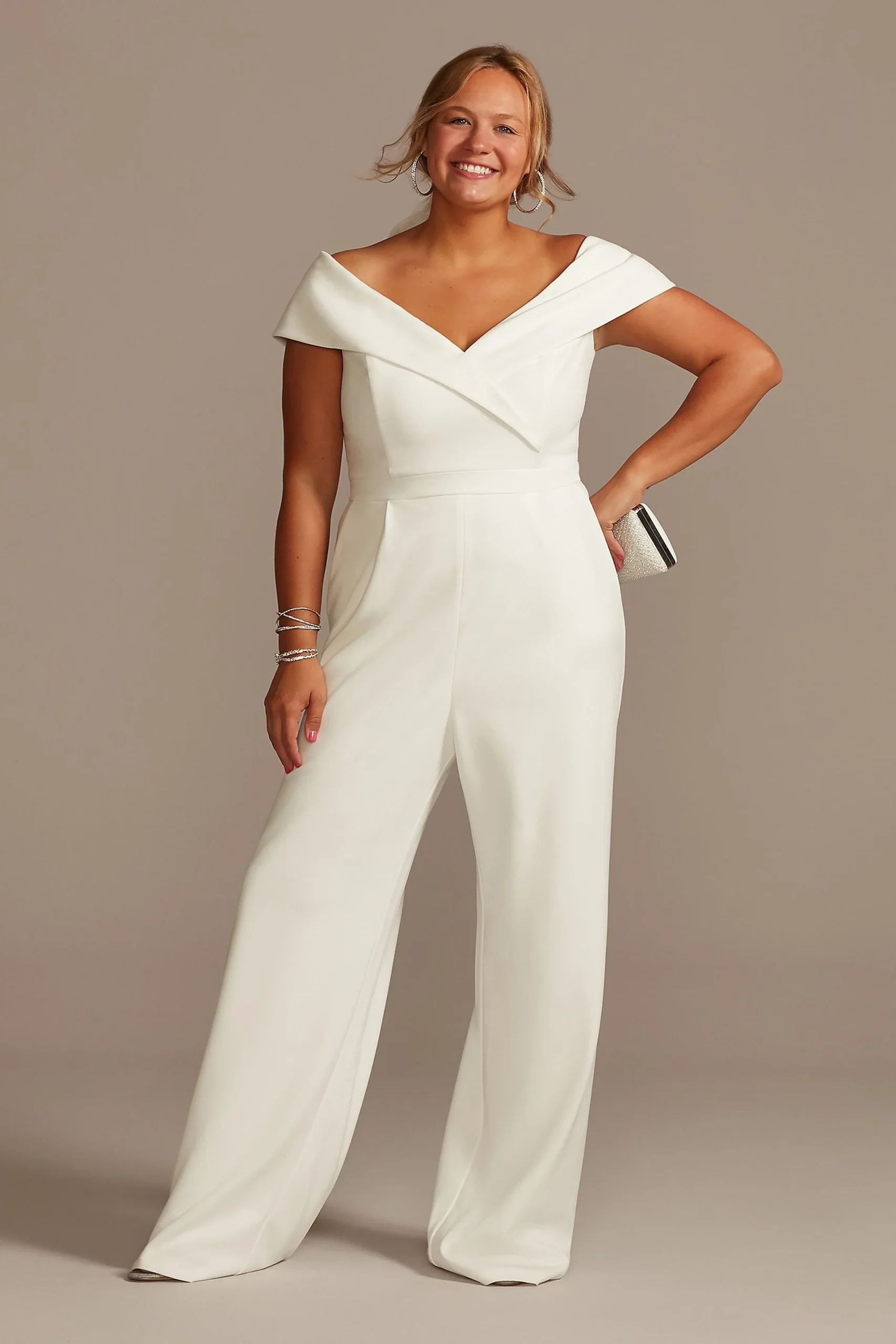 Cuffed Off-the-Shoulder Stretch Crepe Jumpsuit