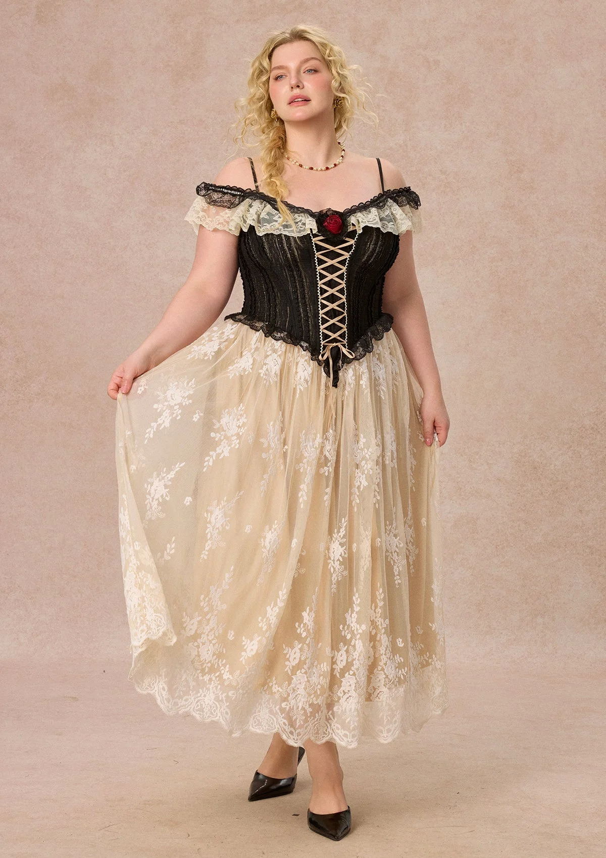 Curve&Plus Midnight Crimson Rose Corset Dress