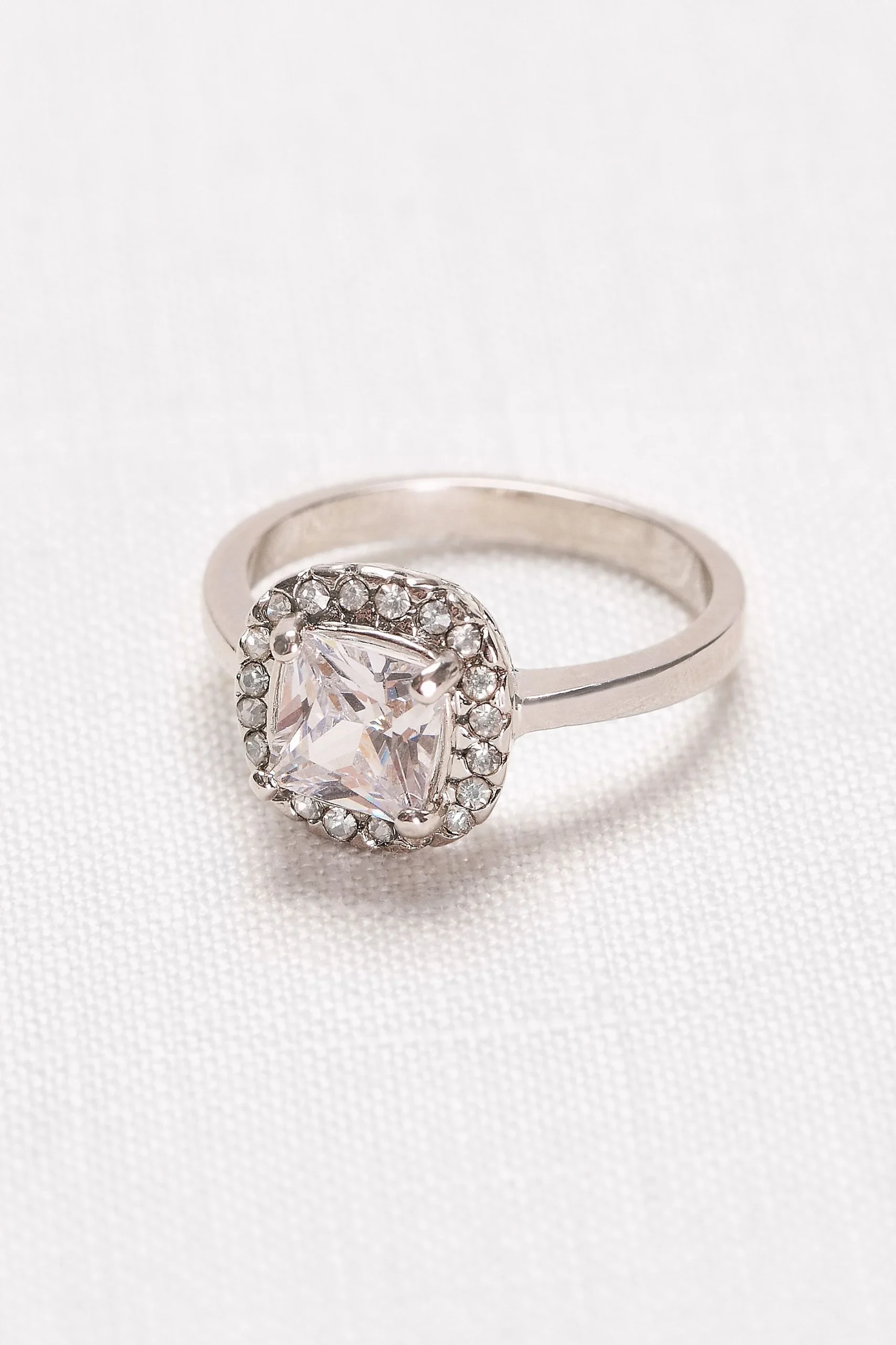 Cushion-Cut Crystal Halo Ring