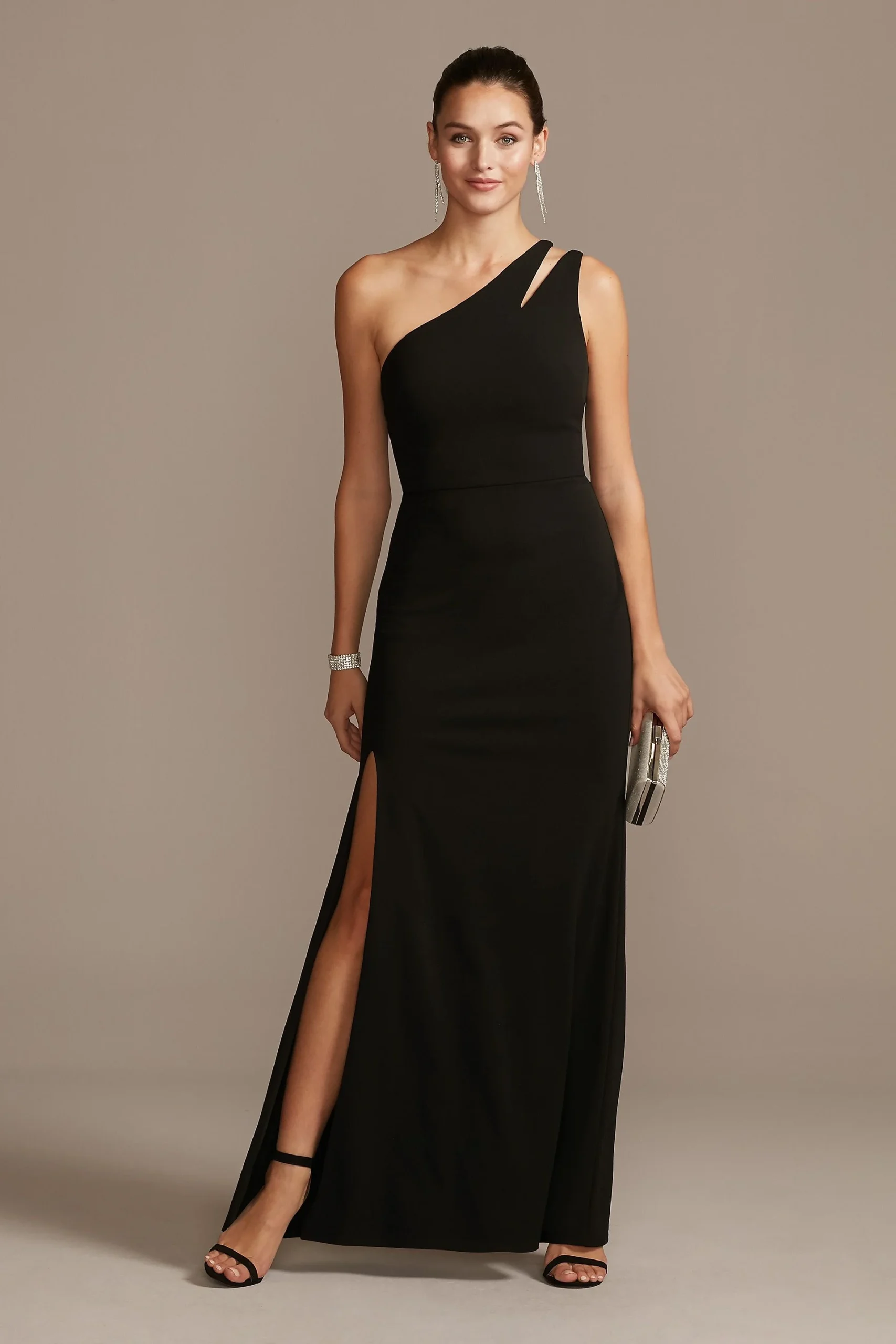 Cutout One-Shoulder Crepe Gown with Skirt Slit