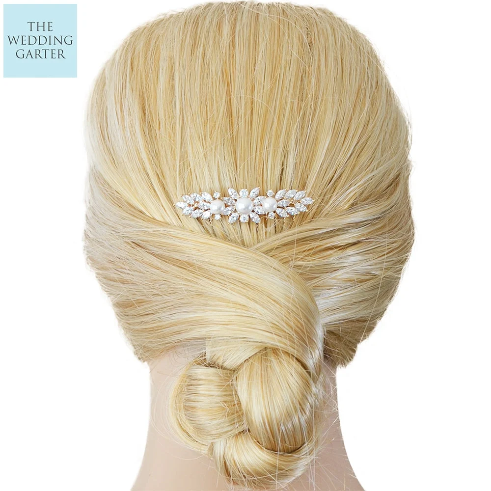 CZ Diamond & Pearl Bridal Hair Accessories Comb