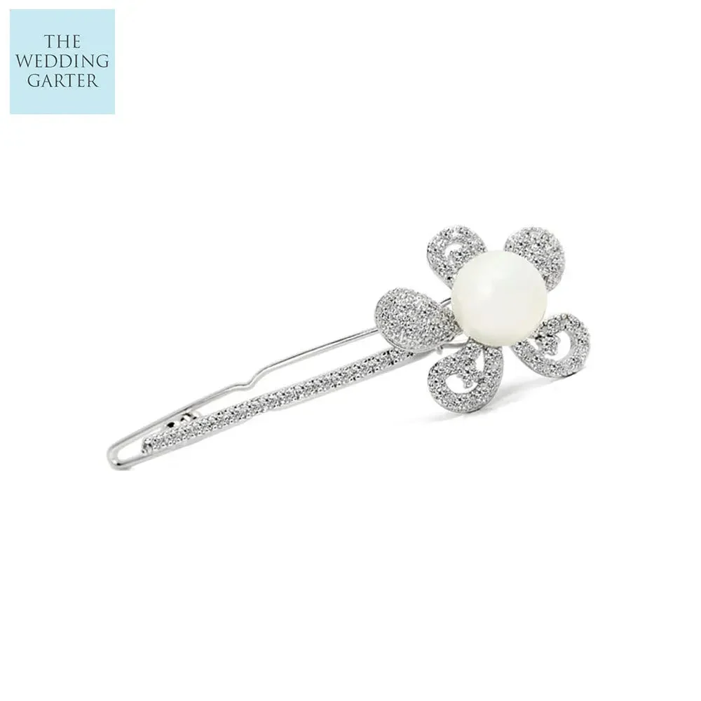 CZ Diamond & Pearl Hair Clips Hair Pieces For Wedding