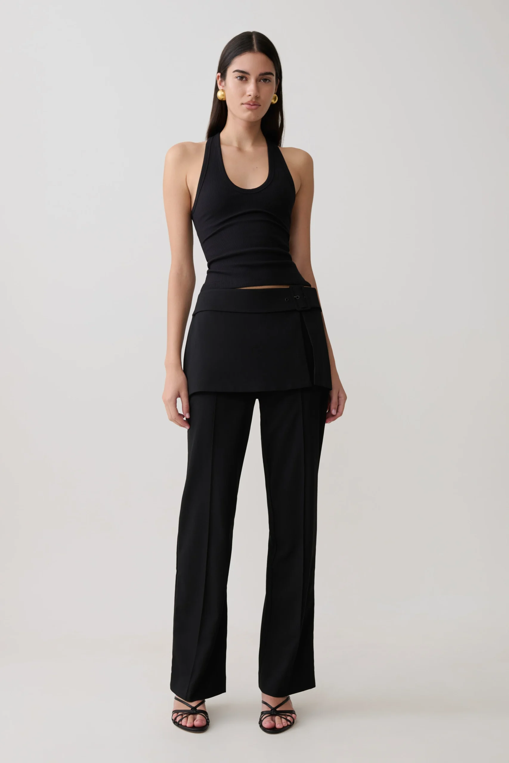 DaisyWrap Skirt Straight Leg Pants - Black