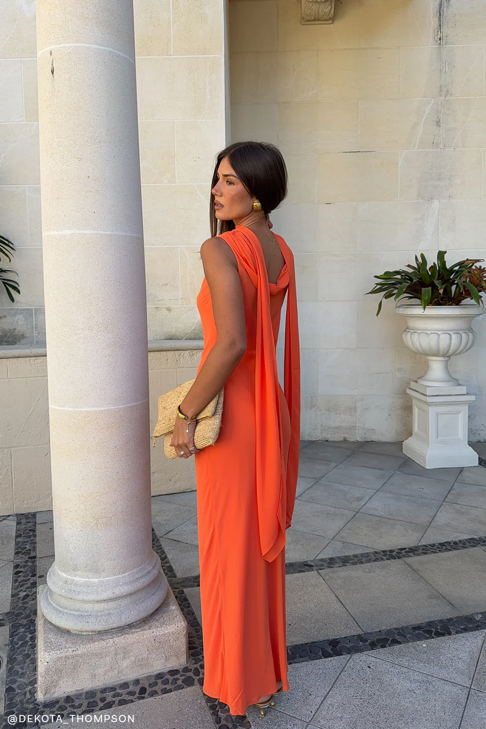 DakotaChiffon Maxi Dress With Scarf - Orange