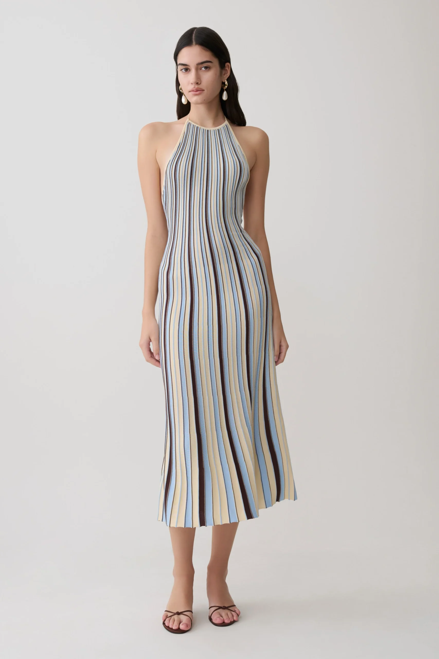 DalaniHalterneck Knit Midi Dress - Blue/Chocolate