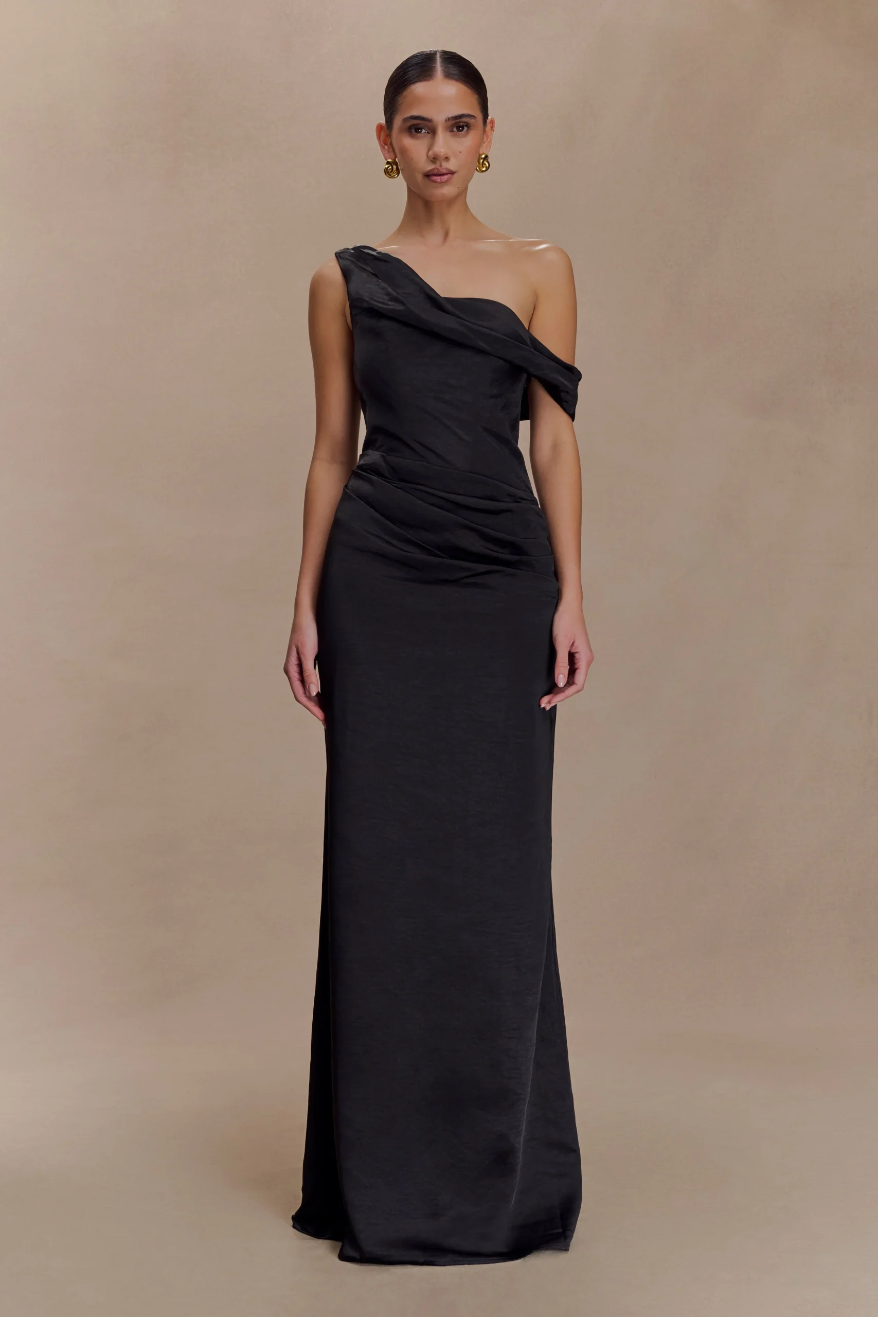 DaliaOff Shoulder Satin Maxi Dress - Black