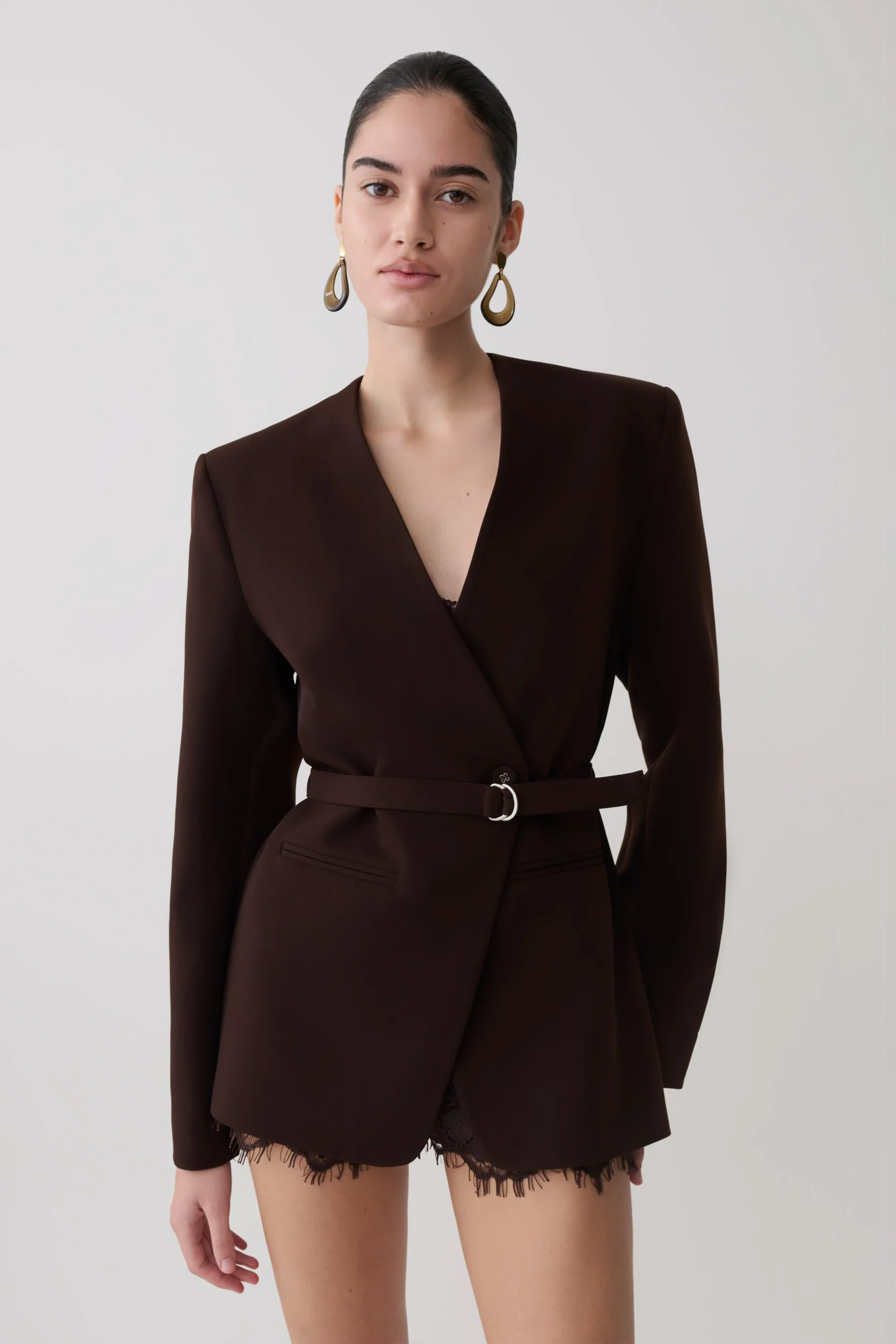 DarcieDrop Shoulder Suiting Blazer - Dark Chocolate