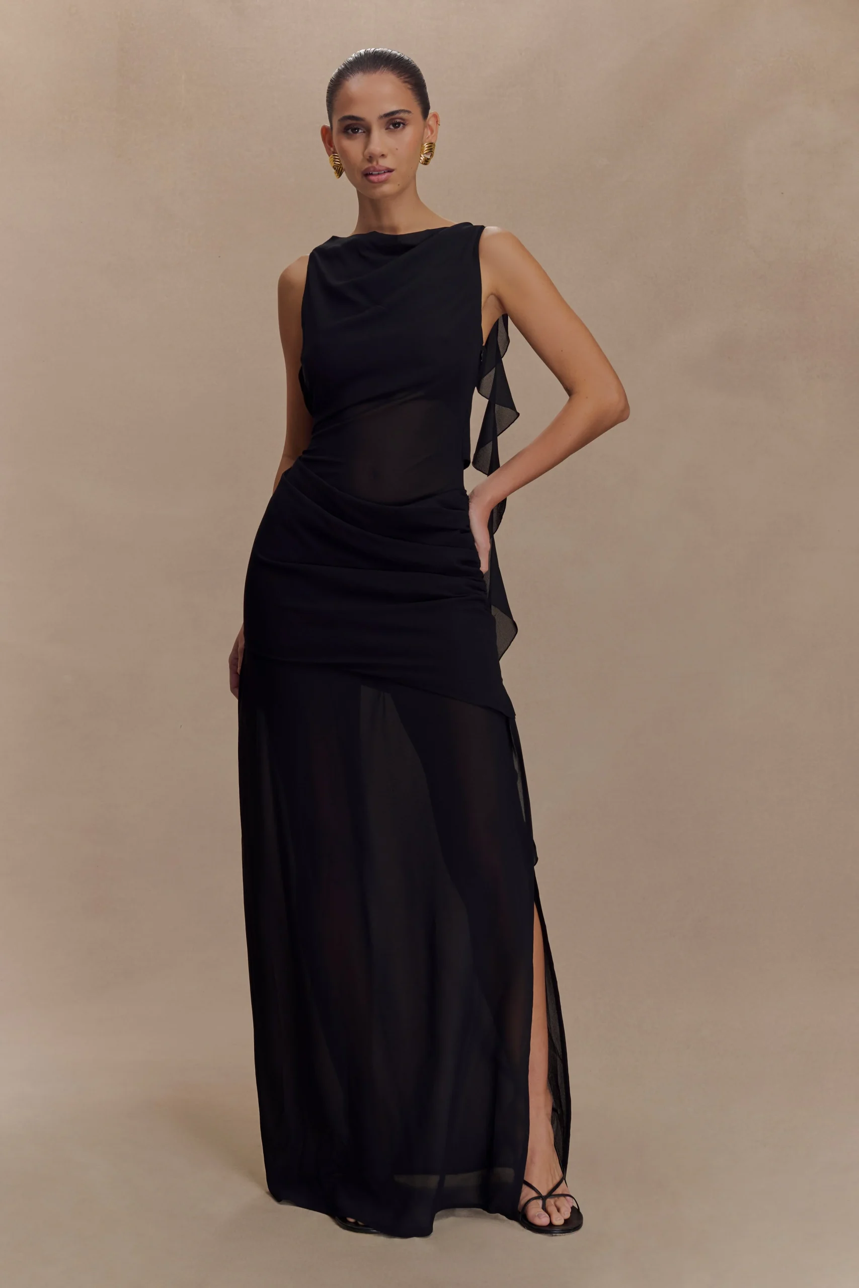 DariaDraped Chiffon Maxi Dress - Black