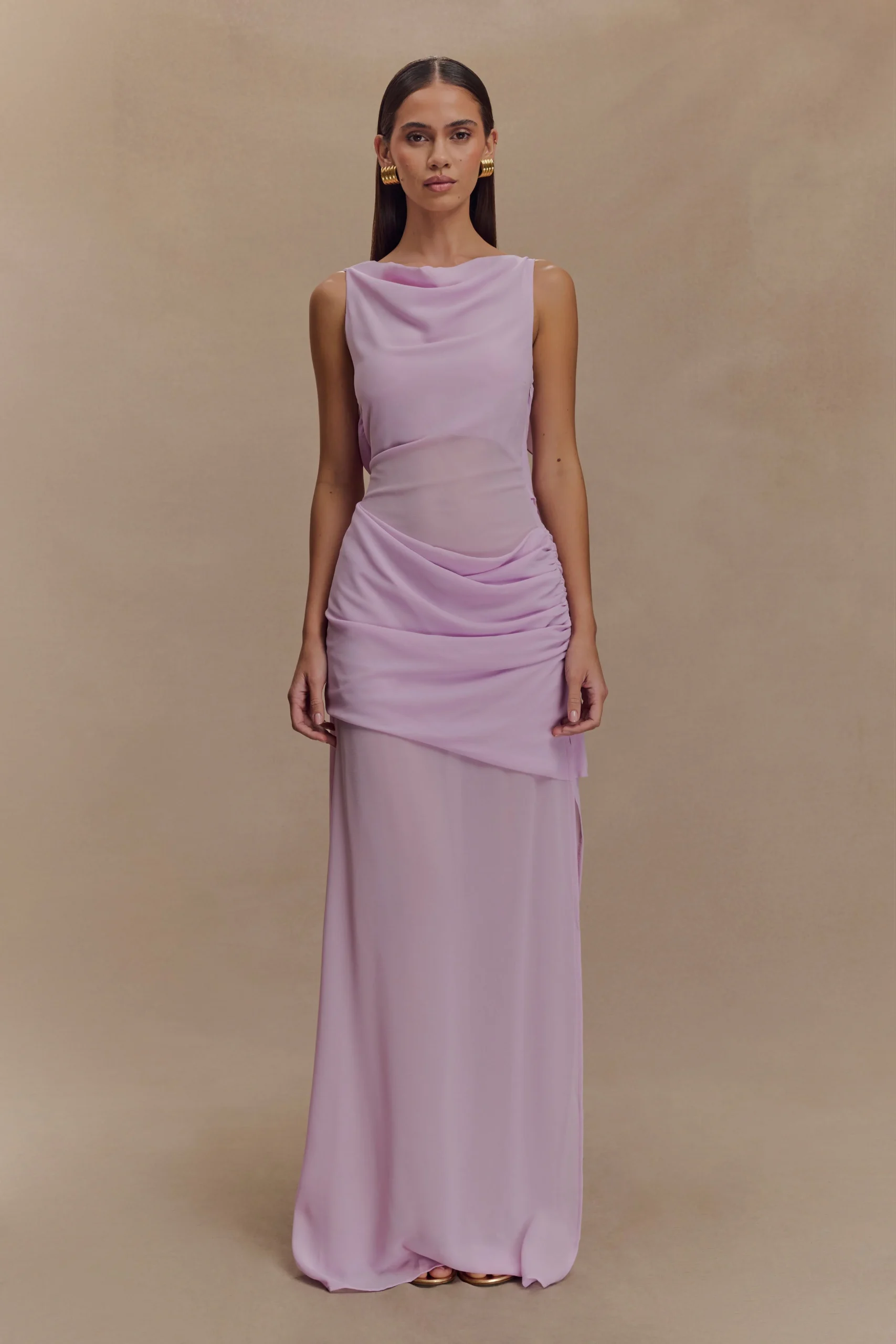 DariaFINAL SALEDraped Chiffon Maxi Dress - Light Lilac