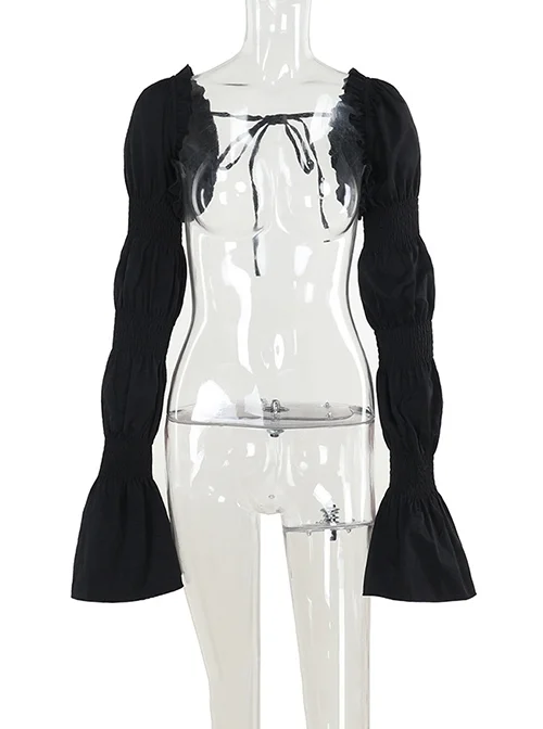 Dark Retro Style Black Ruffled Edge Embellished Gothic Style Bubble Long Sleeves Shawl