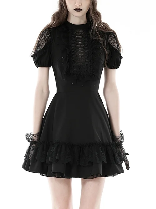 Dark Sexy Black Lace Front Hollow Gothic Style Slim Dress