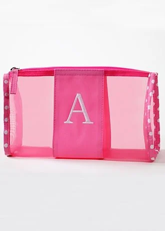 DB Exc Personalized Pink Polka Dot Mesh Pouch