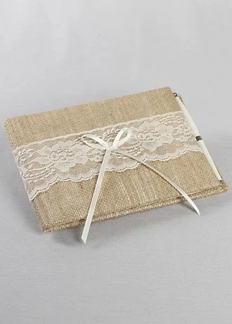 DB Exclusive Burlap and Lace Guest Book and Pen