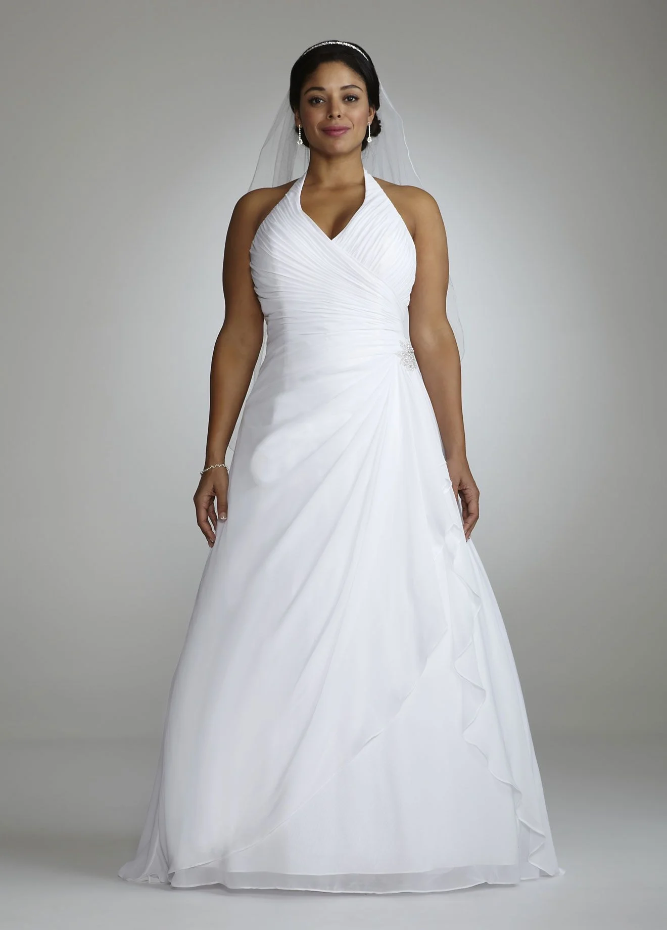 Soft Halter Plus Gown with Side Drape