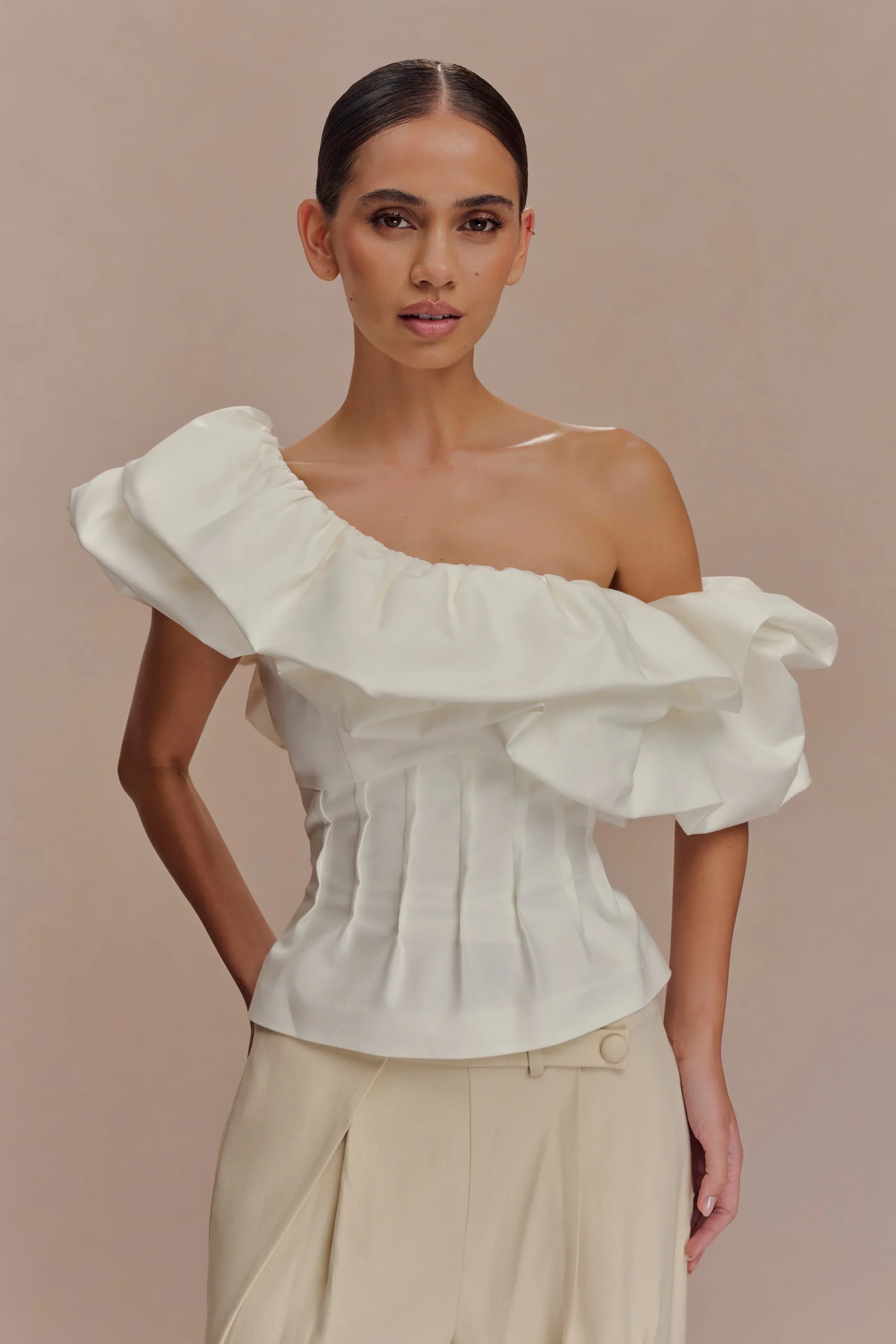 DebbieFINAL SALEOne Shoulder Bubble Top - White