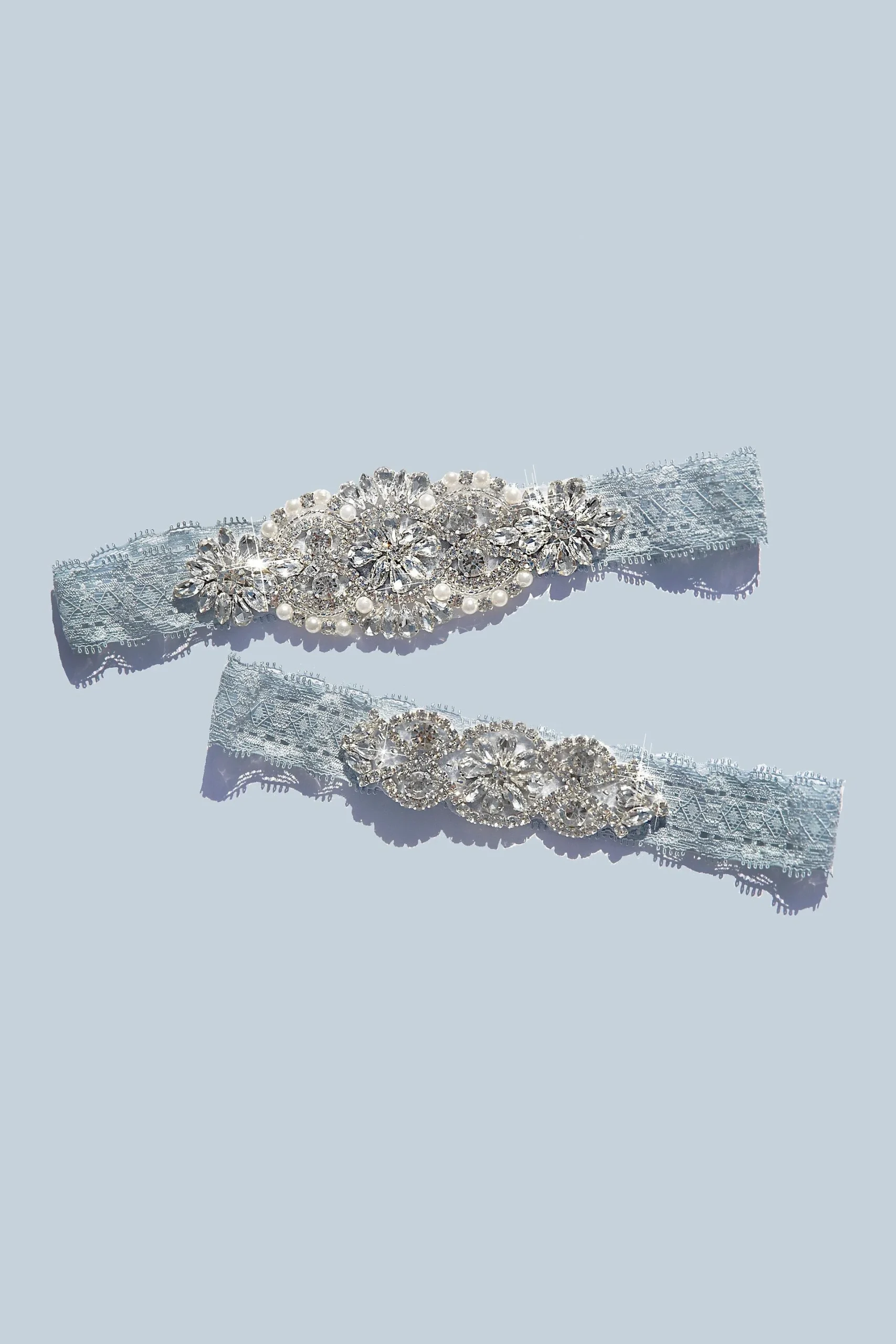 Deco Crystal Encrusted Lace Garter Set