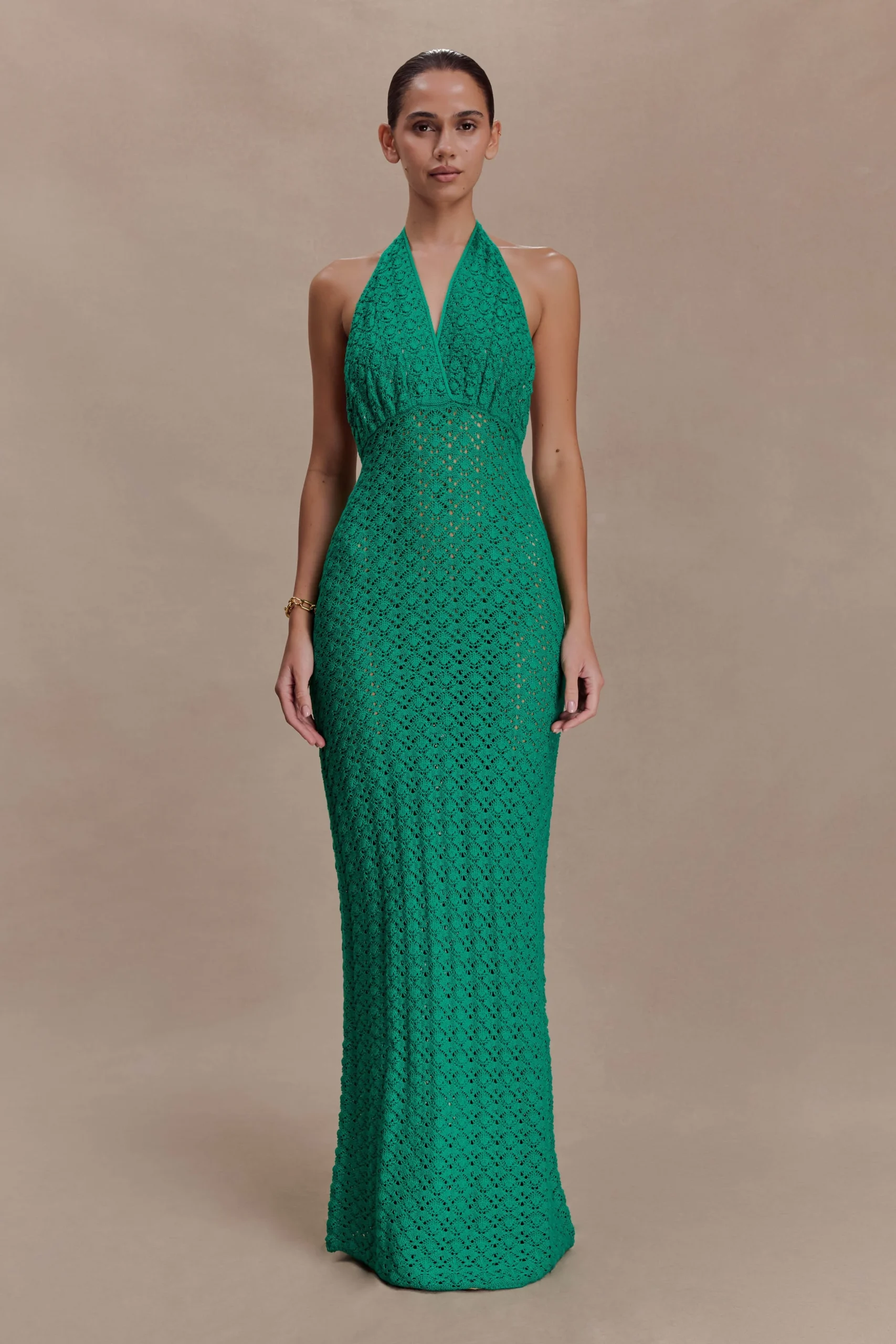 DeeliahHalterneck Crochet Maxi Dress - Emerald