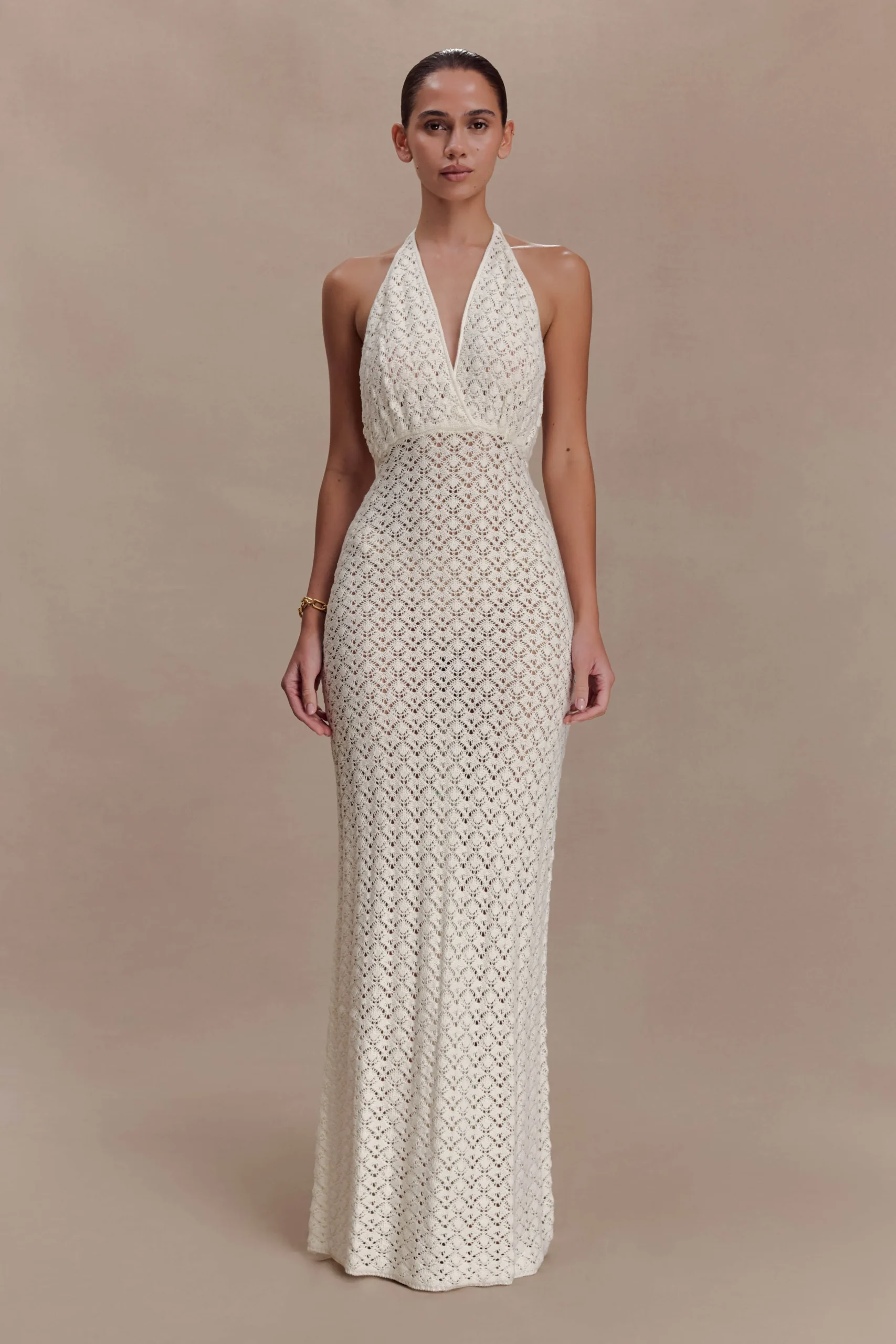 DeeliahHalterneck Crochet Maxi Dress - Ivory