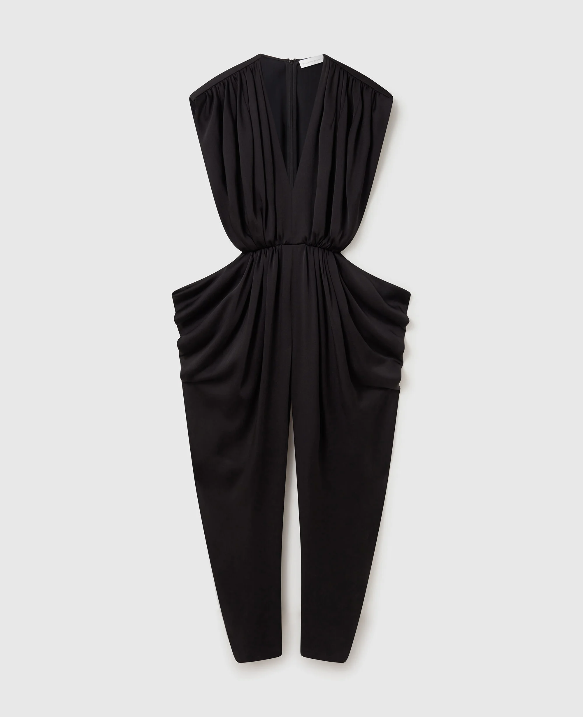 Deep V-Neck Shoulder Pad Pleated Jumpsuit