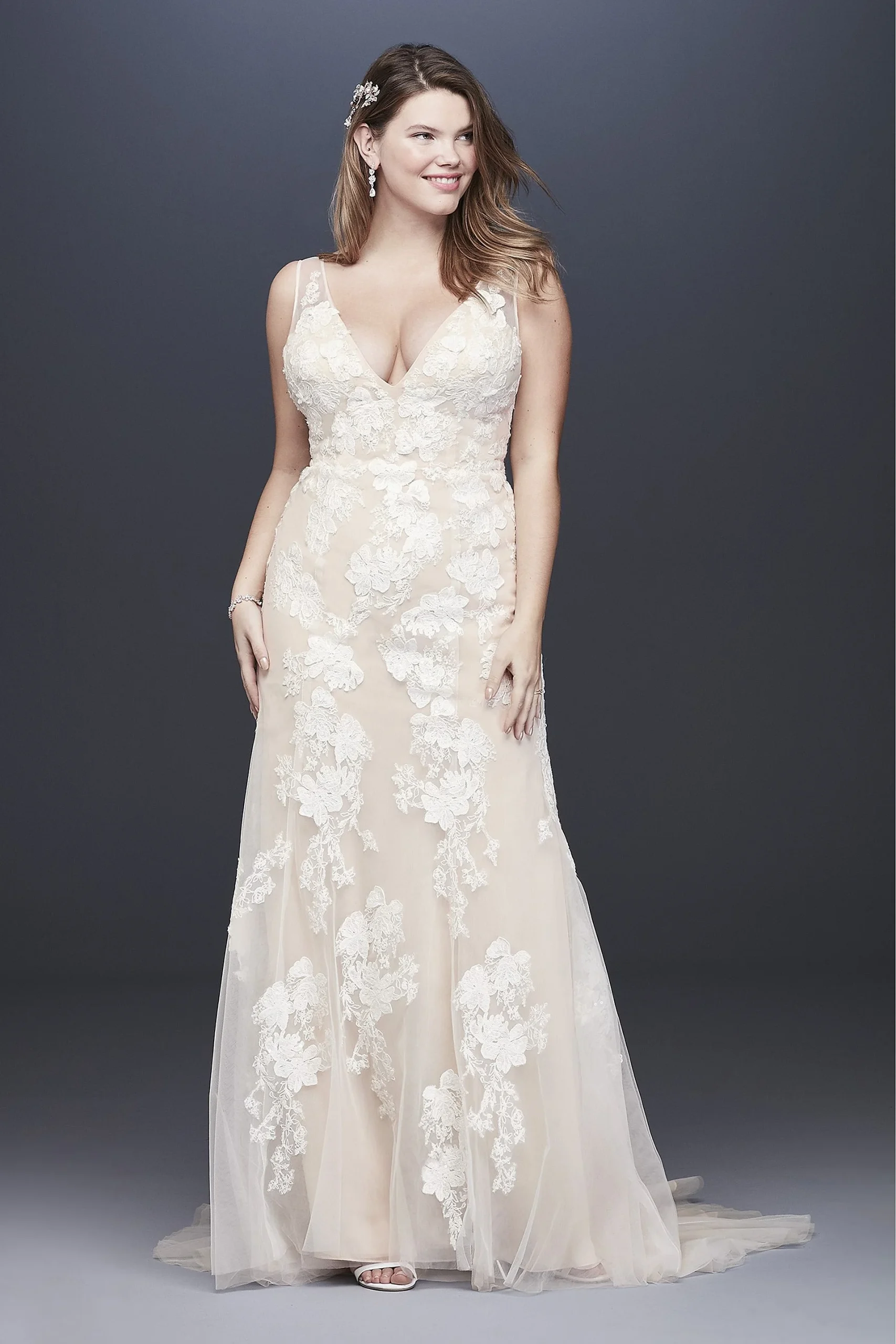 Deep V Plus Size Wedding Gown