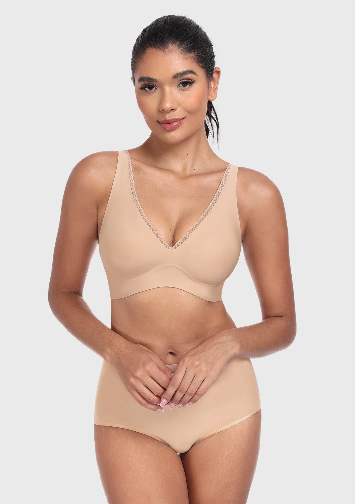 Deep V Seamless Bra Wireless Lift Breathable Perforated Foam Cups