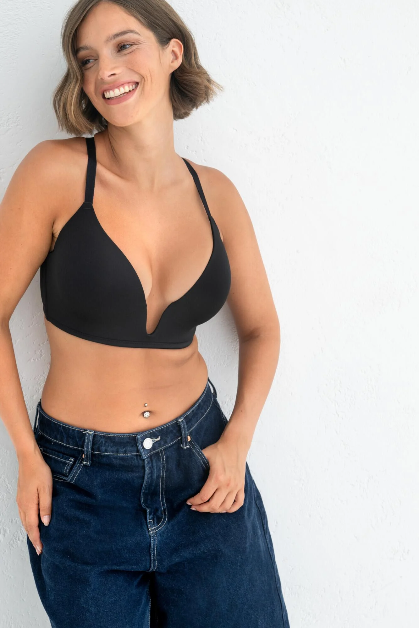 Definitions U Wire Plunge Low Back Push-Up Bra - Black