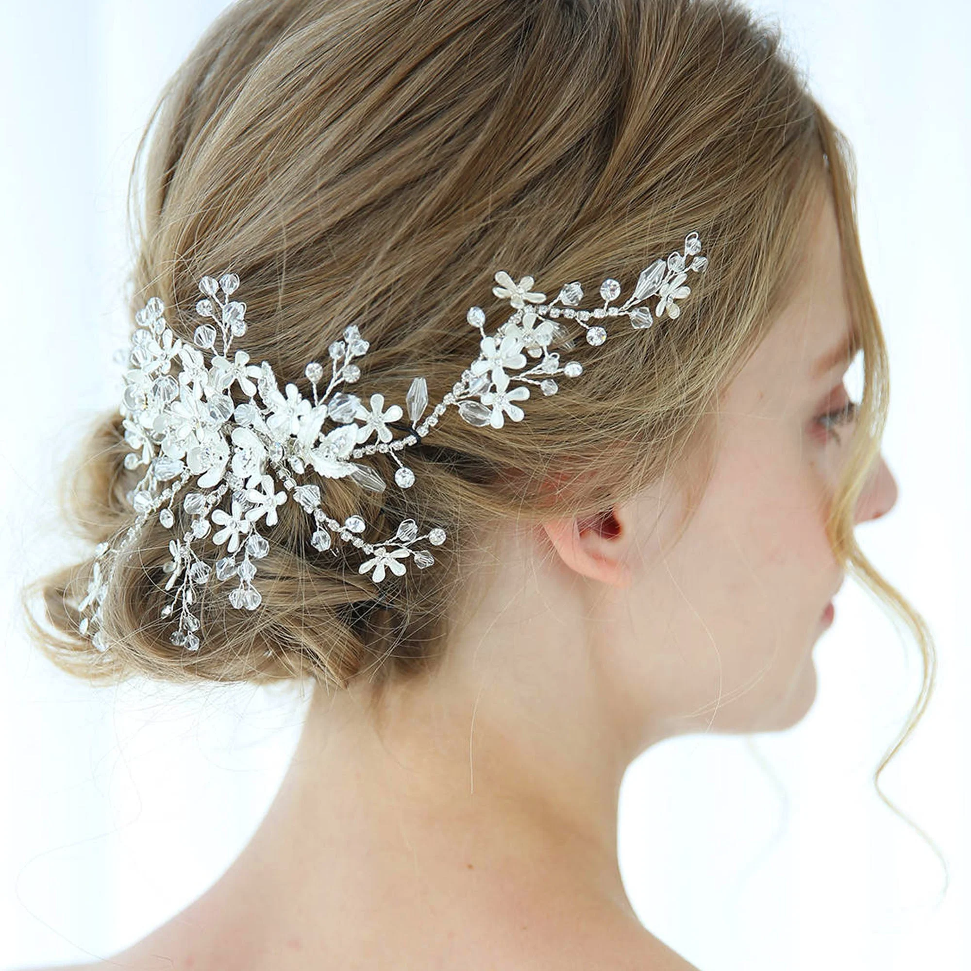 Delicate Babies Breath Crystal & Pearl Bridal Headpiece