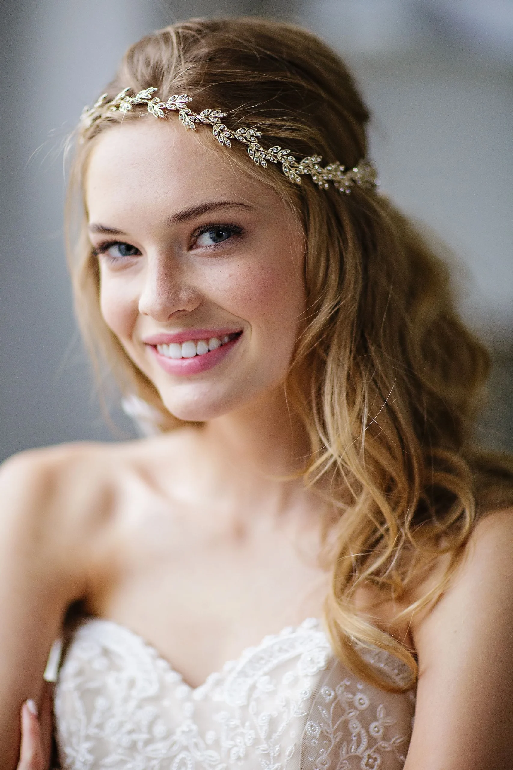 Delicate Crystal Laurel Halo Headband and Sash