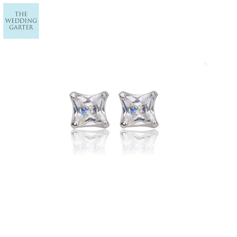 Delicate Cubic Zirconia Princess Cut Stud Event Earrings
