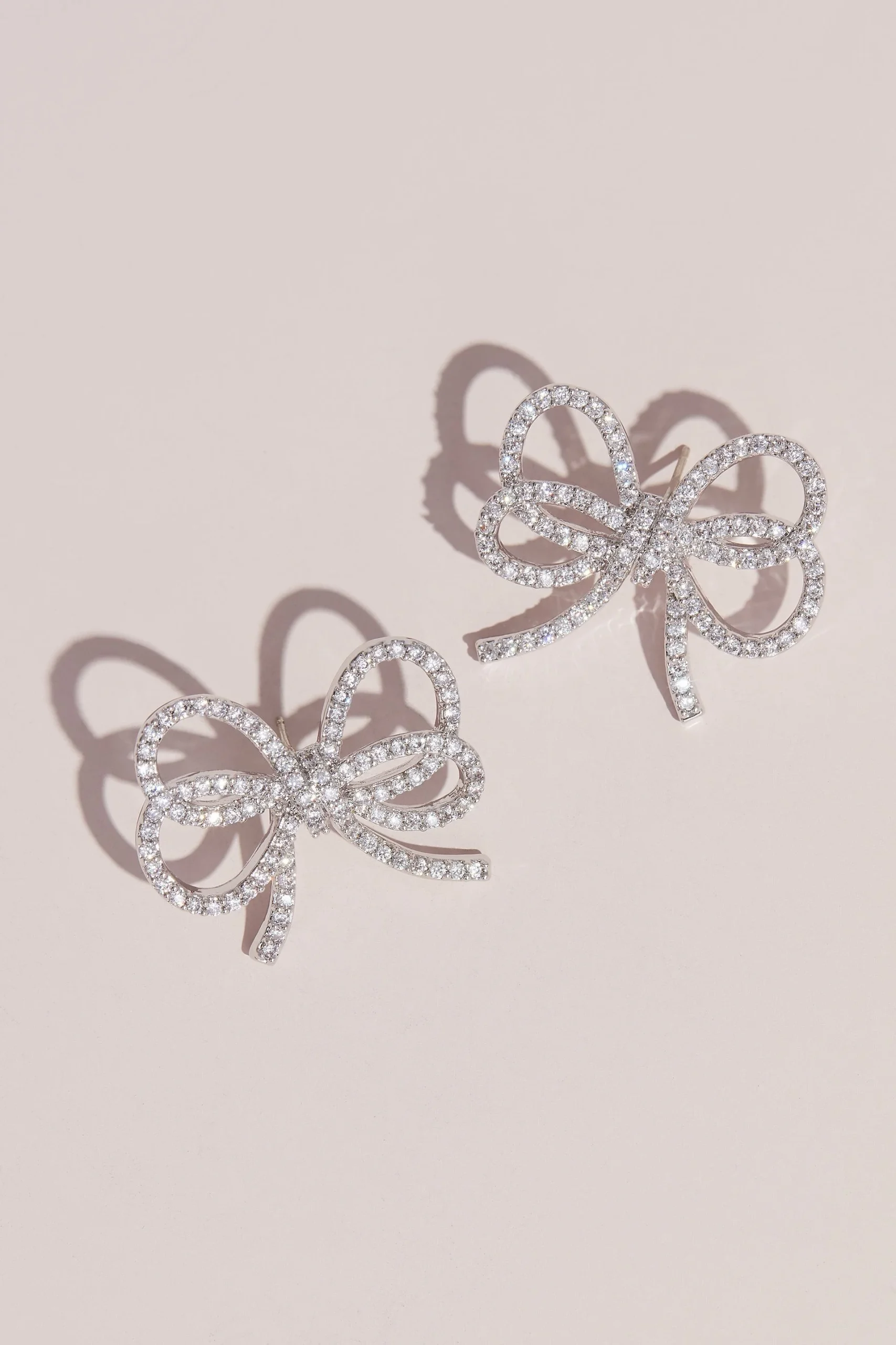Delicate Double Strand Crystal Bow Stud Earrings