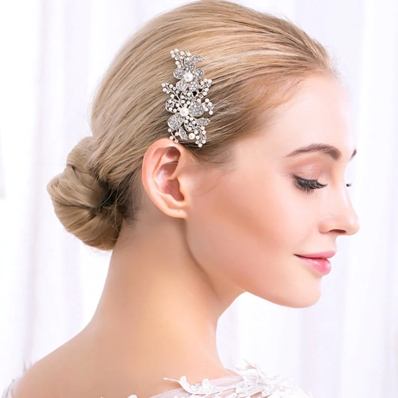 Delicate Pearl & Crystal Flower Wedding Hair Comb