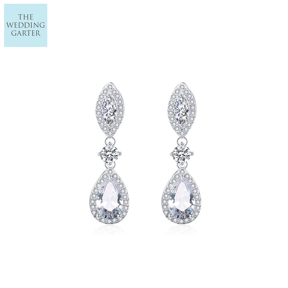 Delicate Silver Cubic Zirconia Small Dropper Earrings