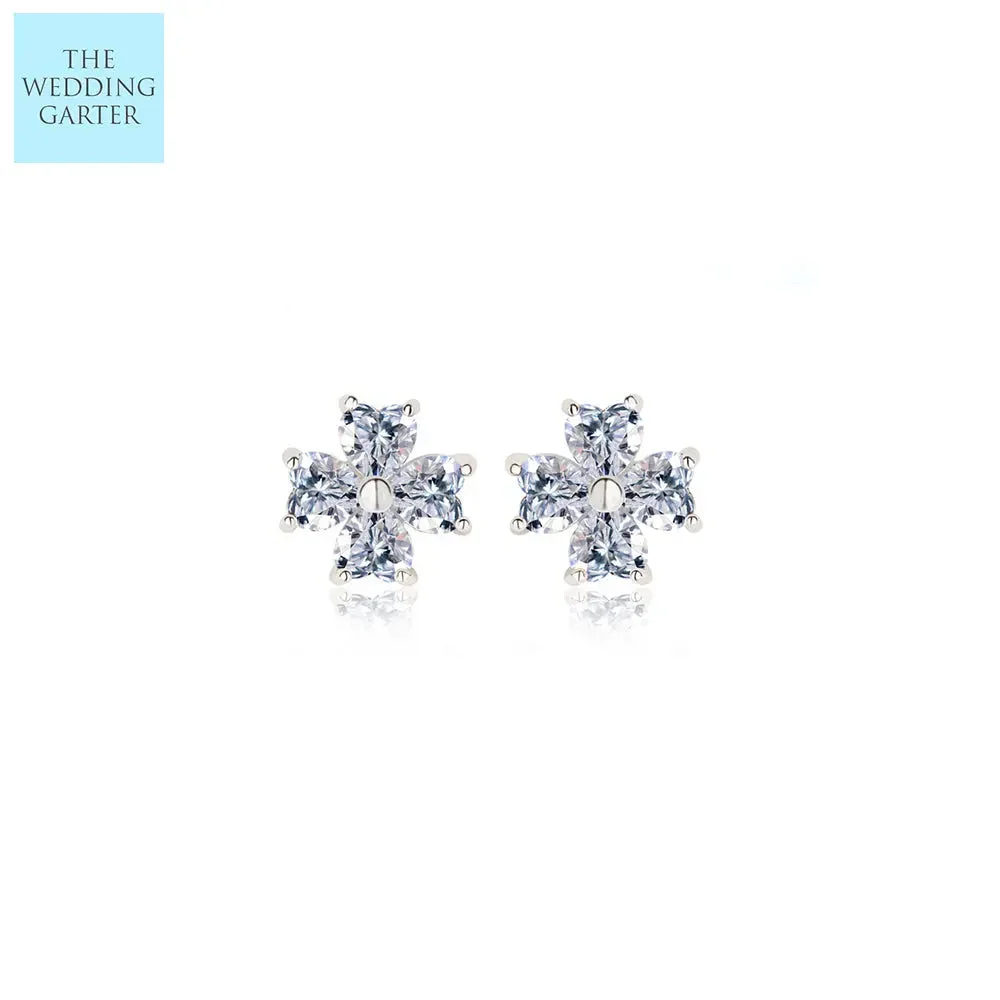 Delicate Tiffany Style CZ Diamond Stud Bridal Earrings