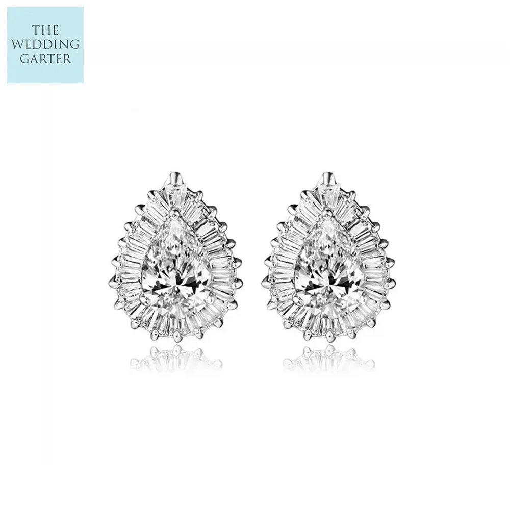 Delicate Waterdrop Cubic Zirconia Diamond Stud Wedding Earrings