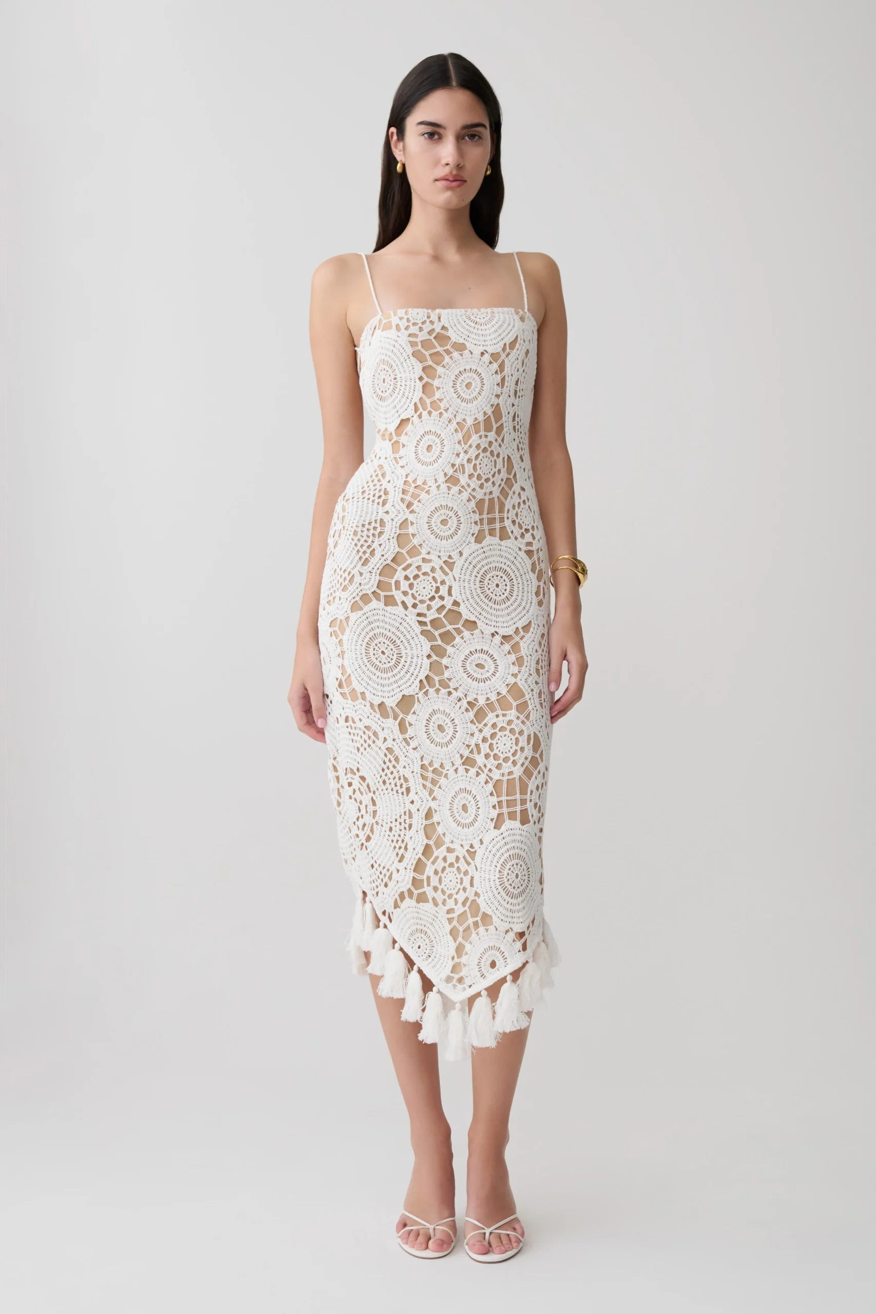 DeltaCrochet Halter Midi Dress - White