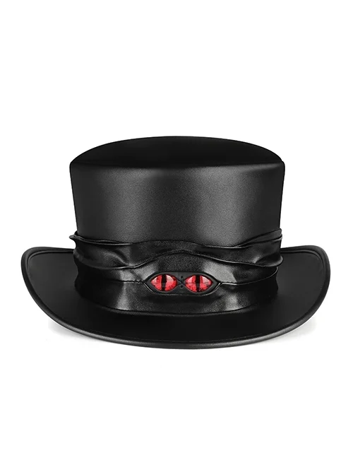 Devil's Eye Black PU Leather Casual Oval Punk Top Hat