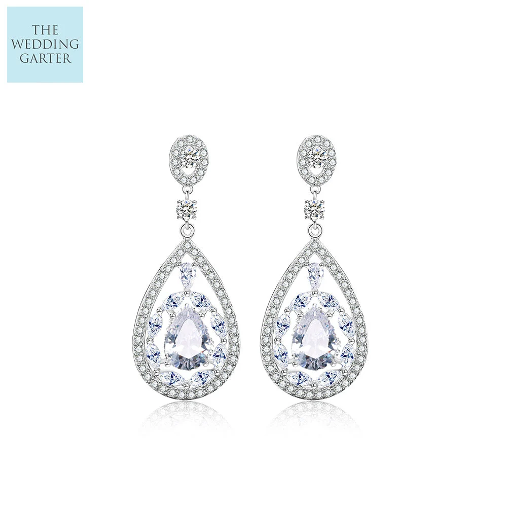 Devine Cubic Zirconia Dropper Earrings For Brides