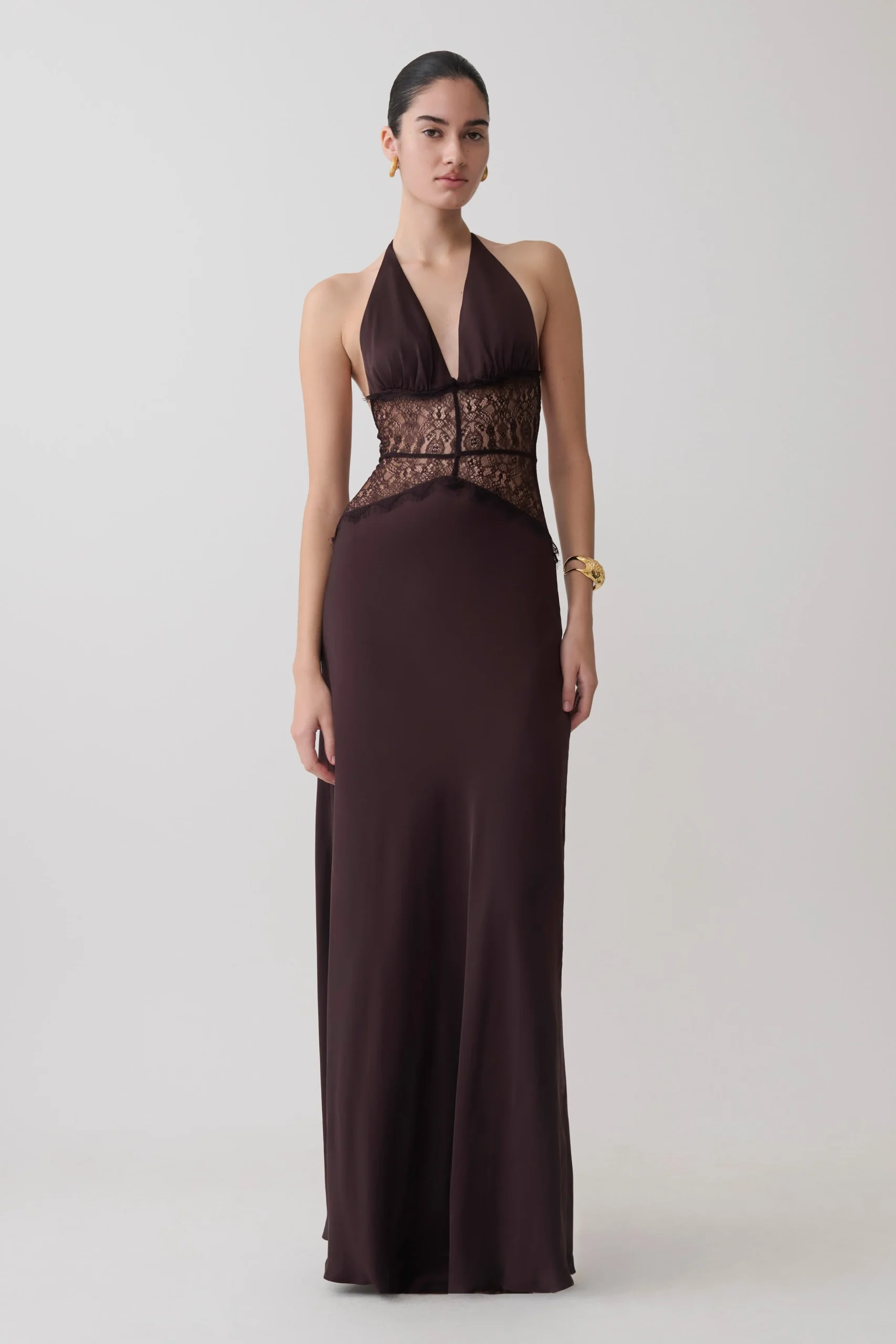 DinahLace And Satin Maxi Dress - Chocolate