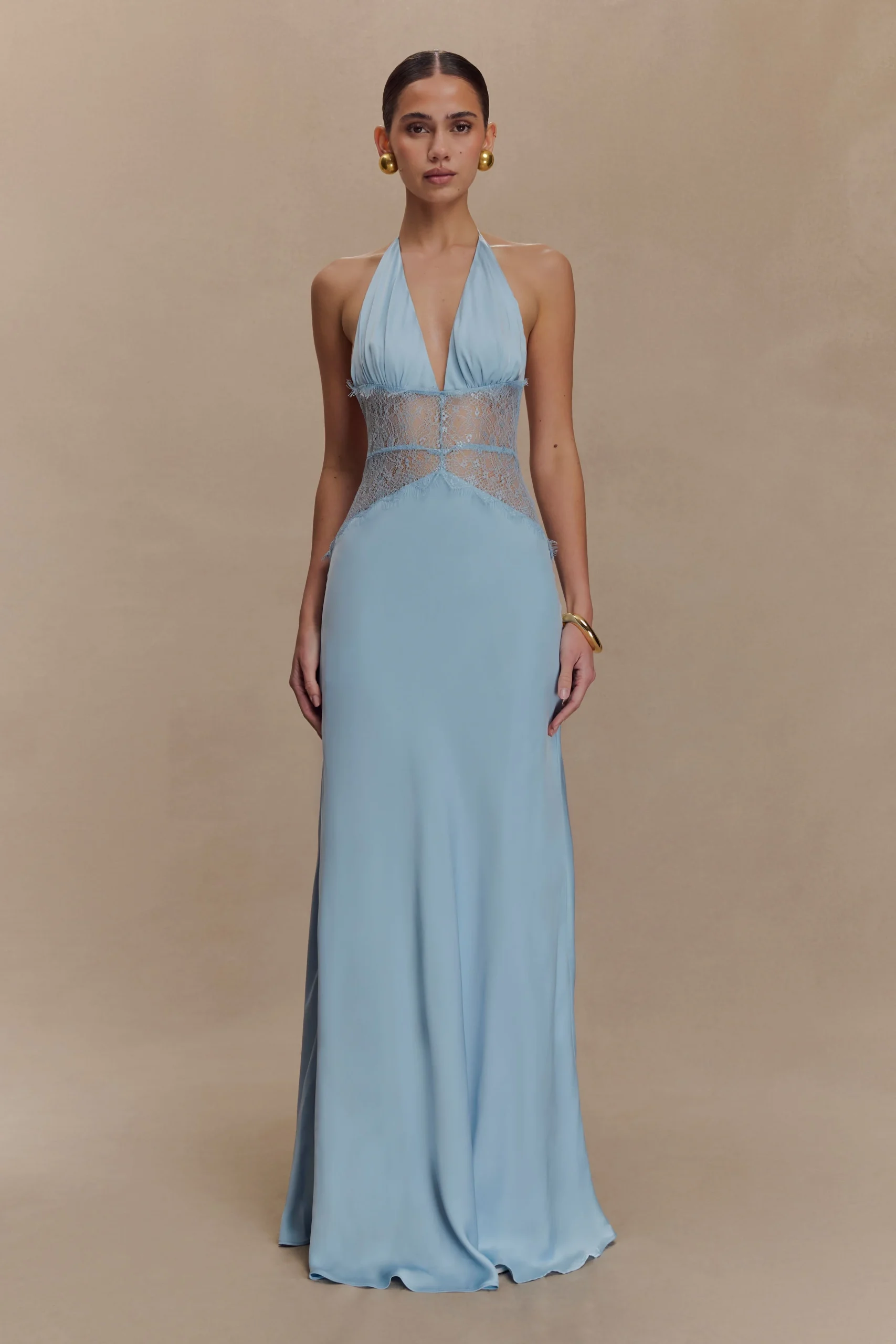 DinahLace And Satin Maxi Dress - Cornflower Blue
